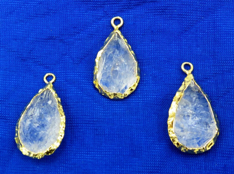 Crystal Quartz Pear Shape Gemstone Gold Electroplated Charm Pendant