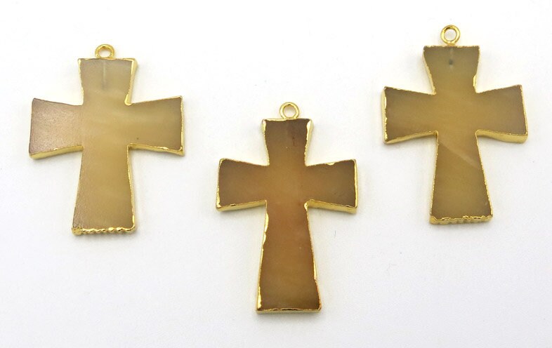 Yellow Aventurine Cross Gemstone Gold Electroplate Charm Pendant