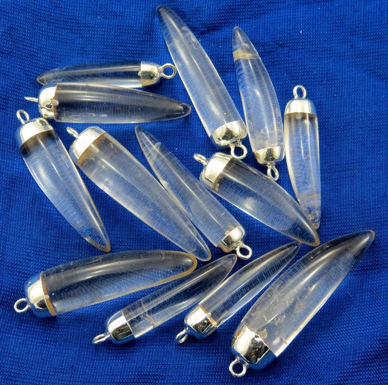 Crystal Quartz Tooth Shape Silver Electroplated Pendant Charm