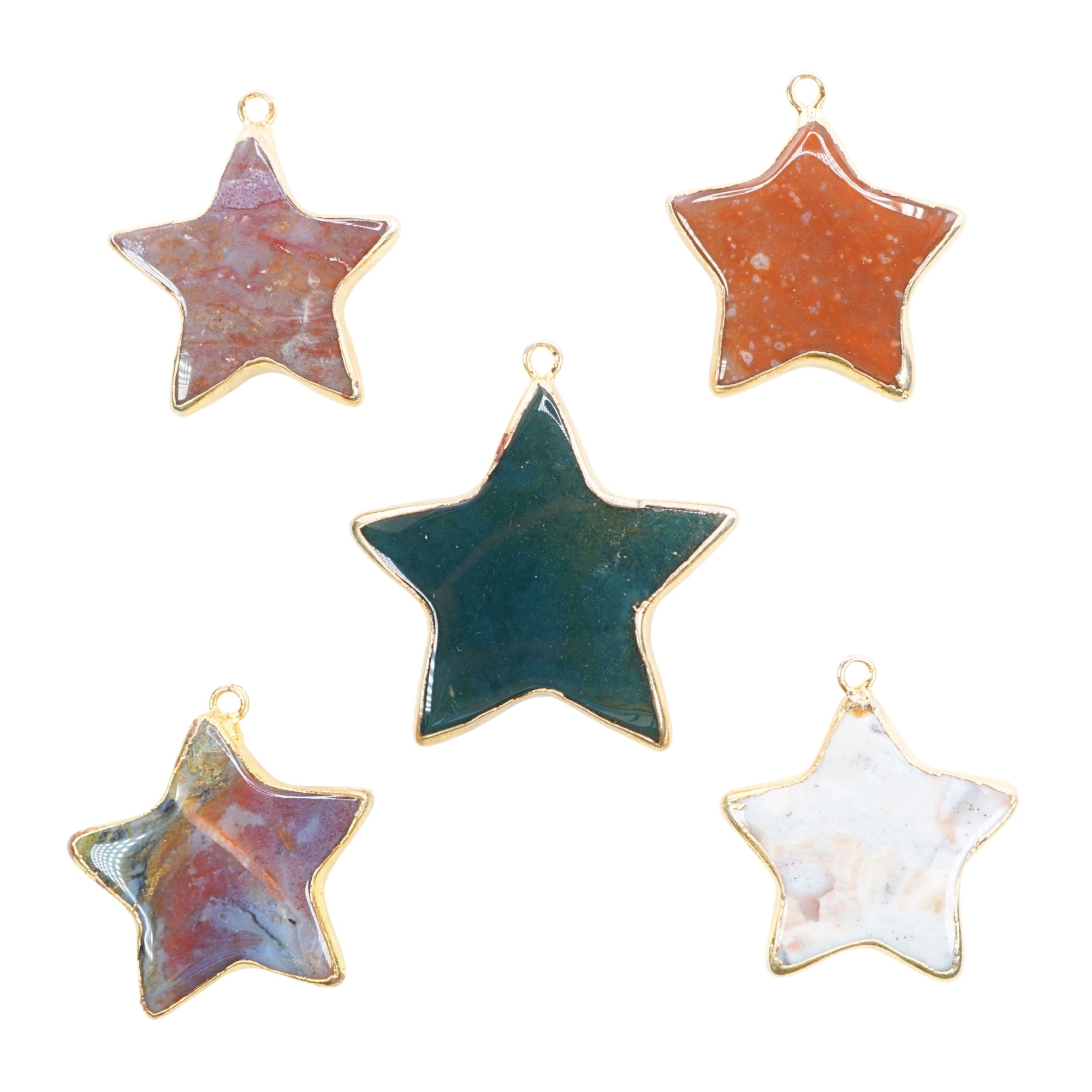 Jasper Smooth Star Shape Gemstone Gold Electroplated Charm Pendant For Jewelry Making