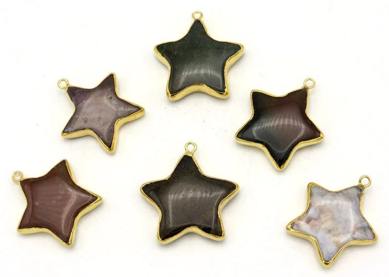 Jasper Smooth Star Shape Gemstone Gold Electroplated Charm Pendant
