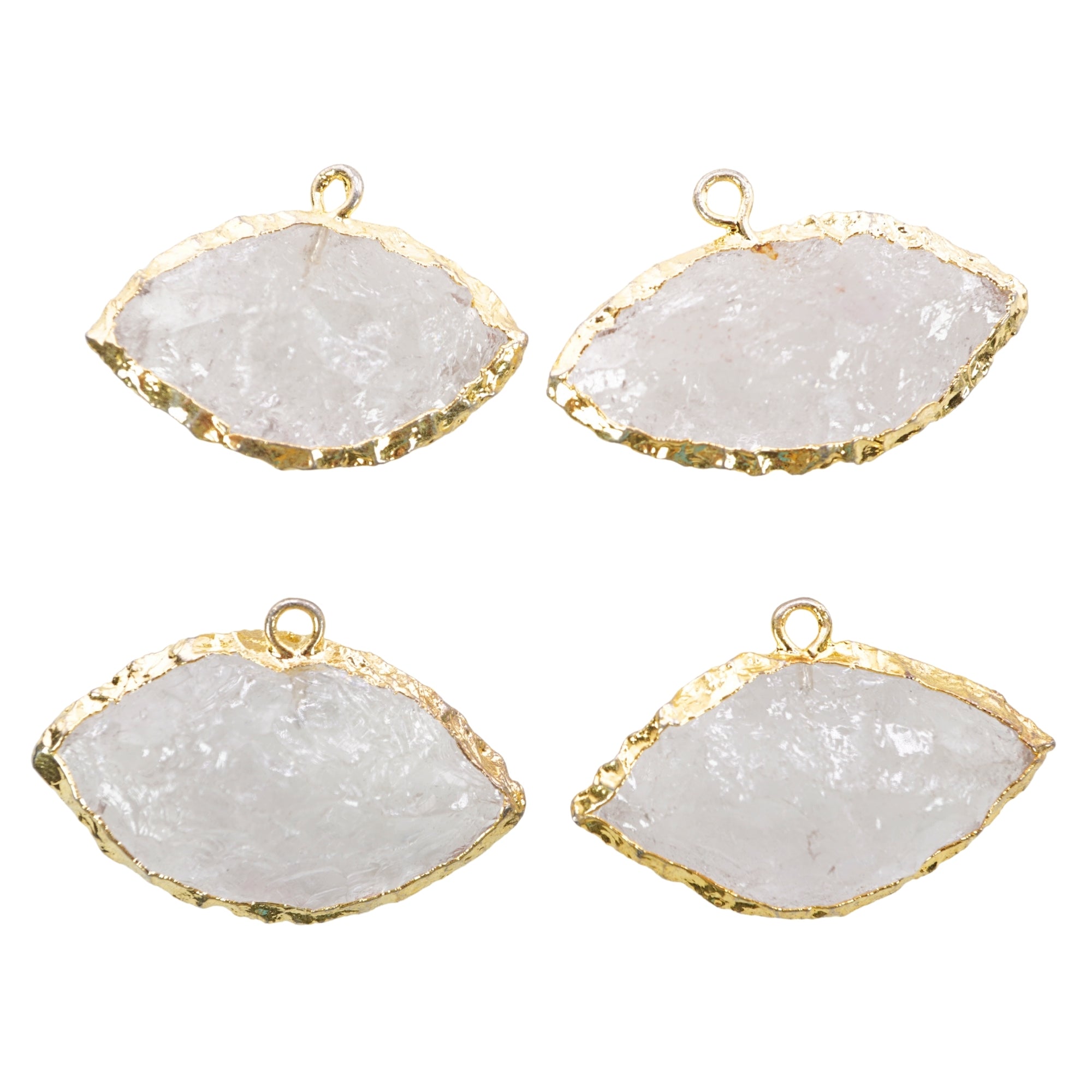 Crystal Quartz Marquise Eye Shape Gemstone Gold Electroplated Charm Pendant