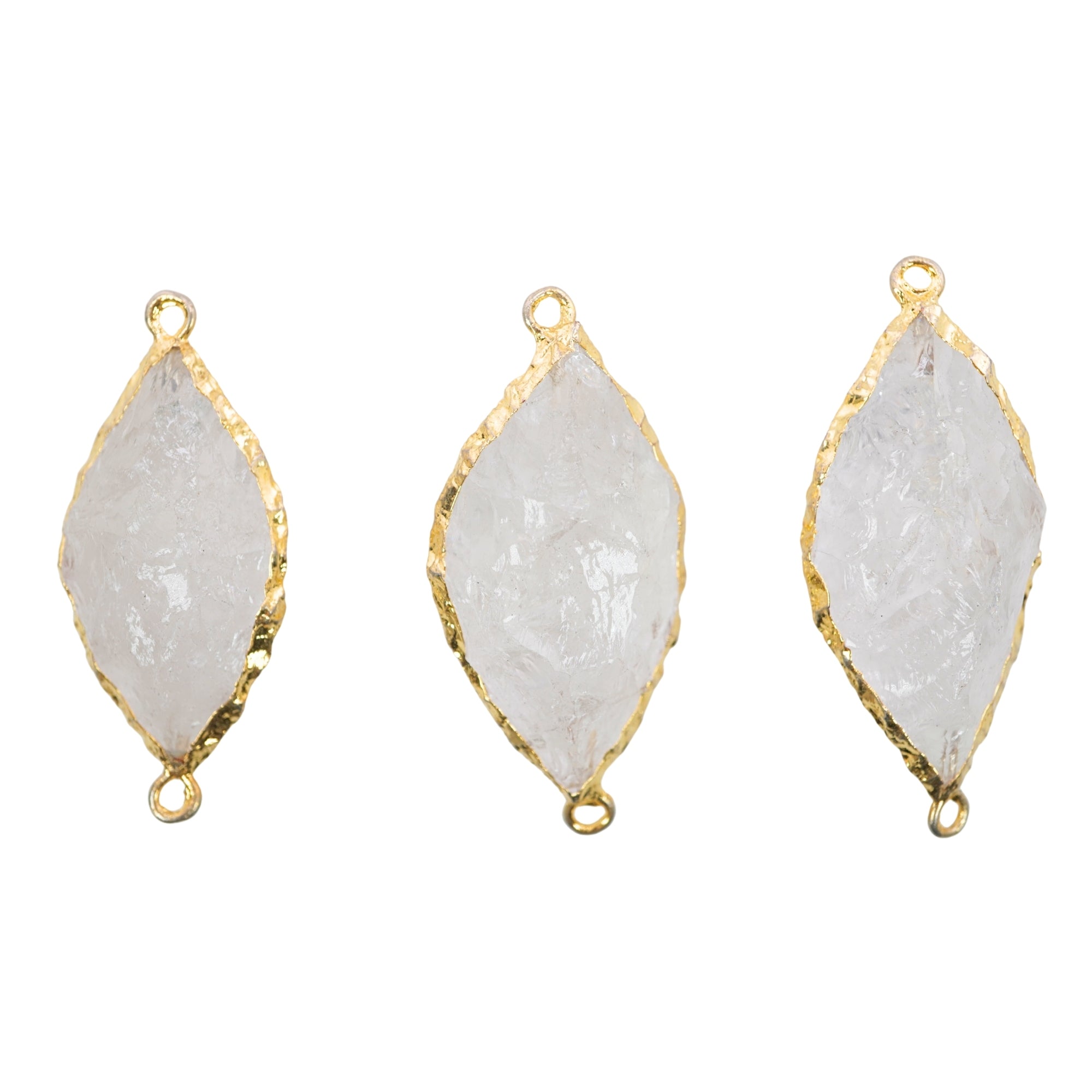 Crystal Quartz Marquise Shape Gemstone Gold Electroplated Charm Connector