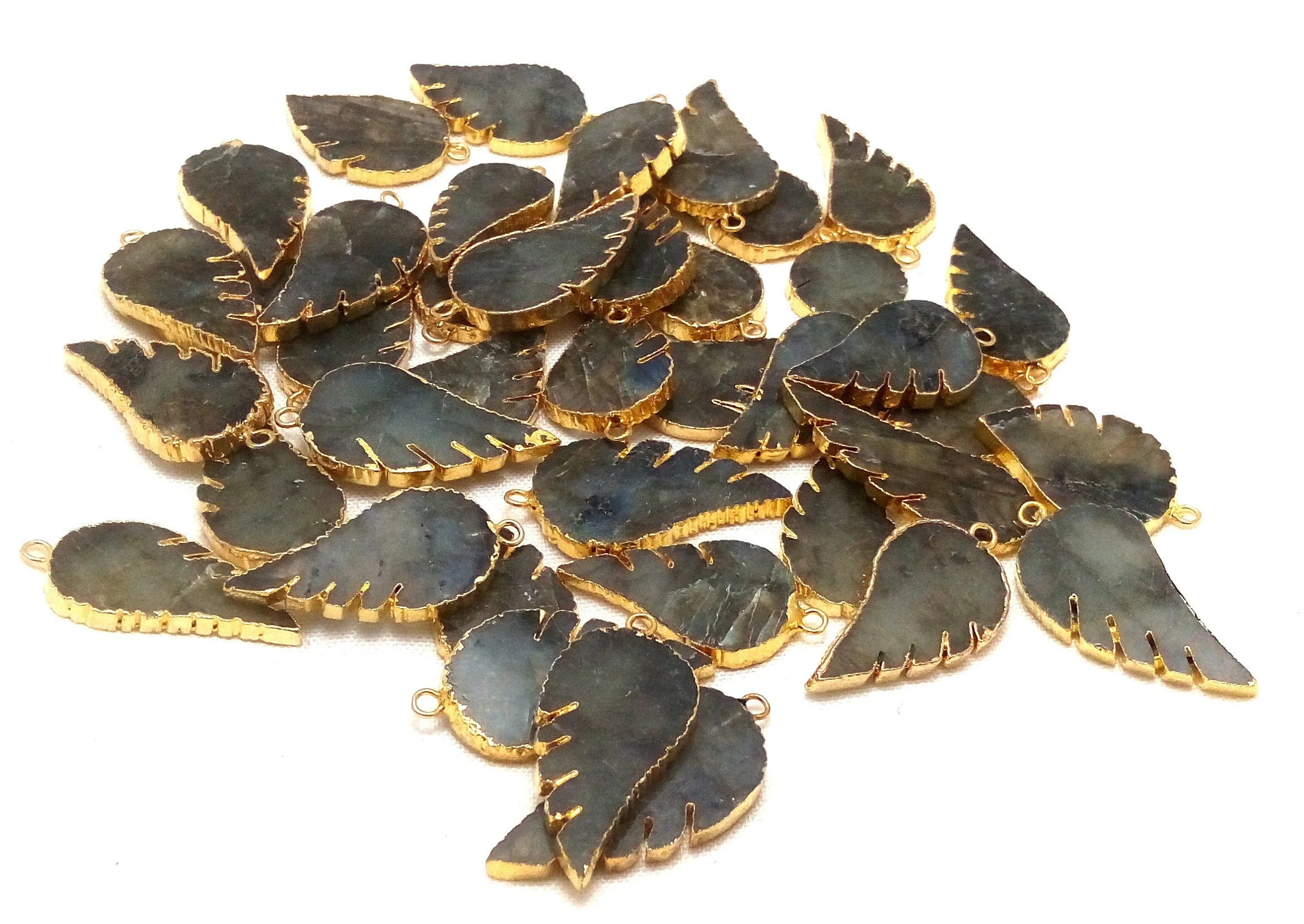 Labradorite Angel Wing Gemstone Gold Electroplated Charm Pendant