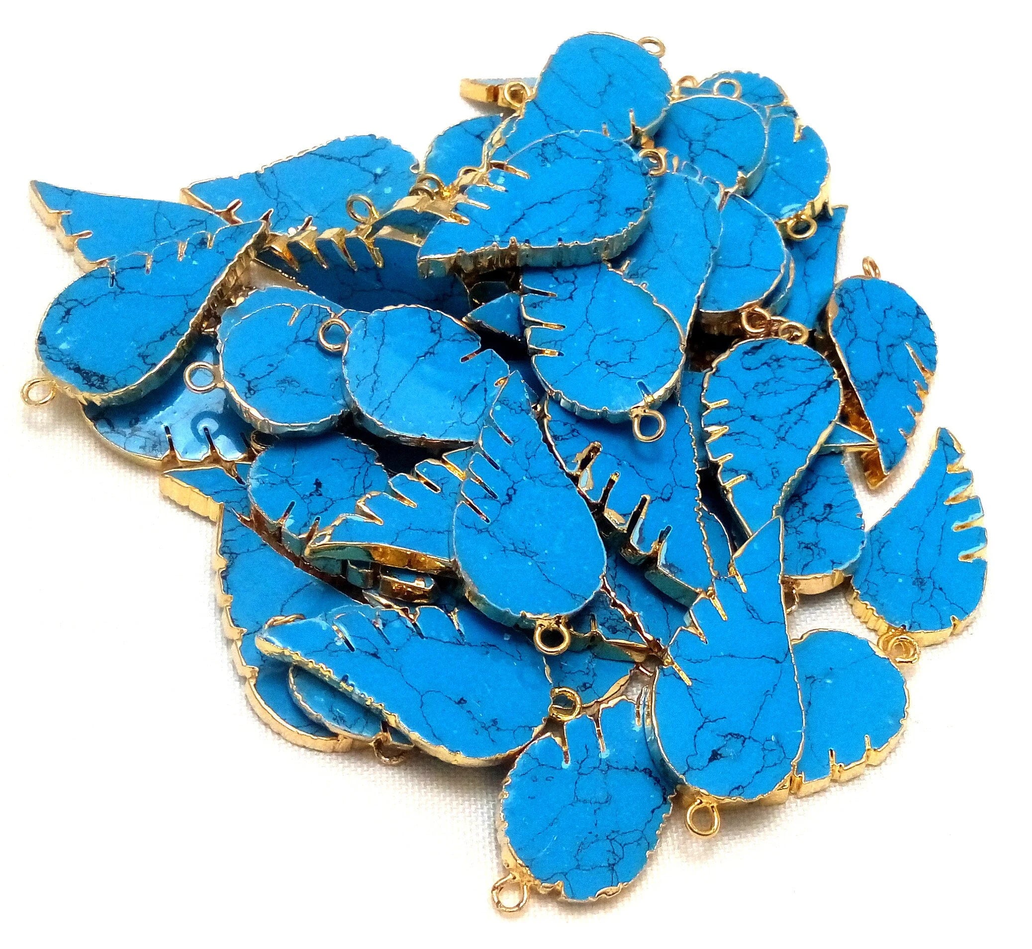 Turquoise With Matrix Angel Wing Gemstone Gold Electroplated Charm Pendant