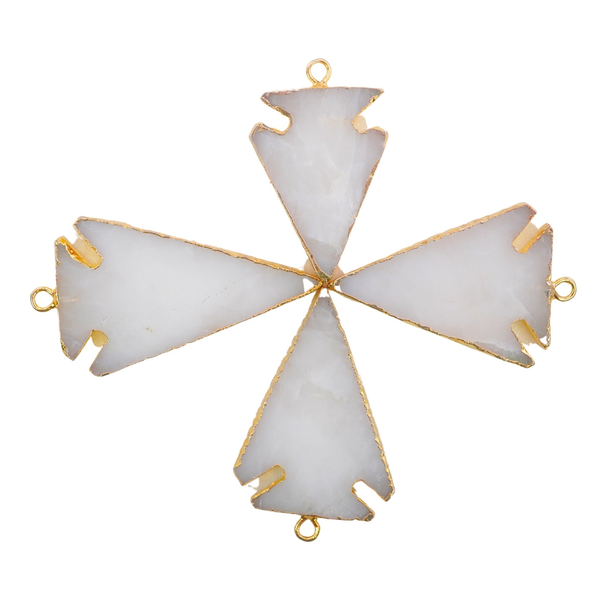 White Agate Arrowhead Shape Gemstone Gold Electroplated Charm Pendant