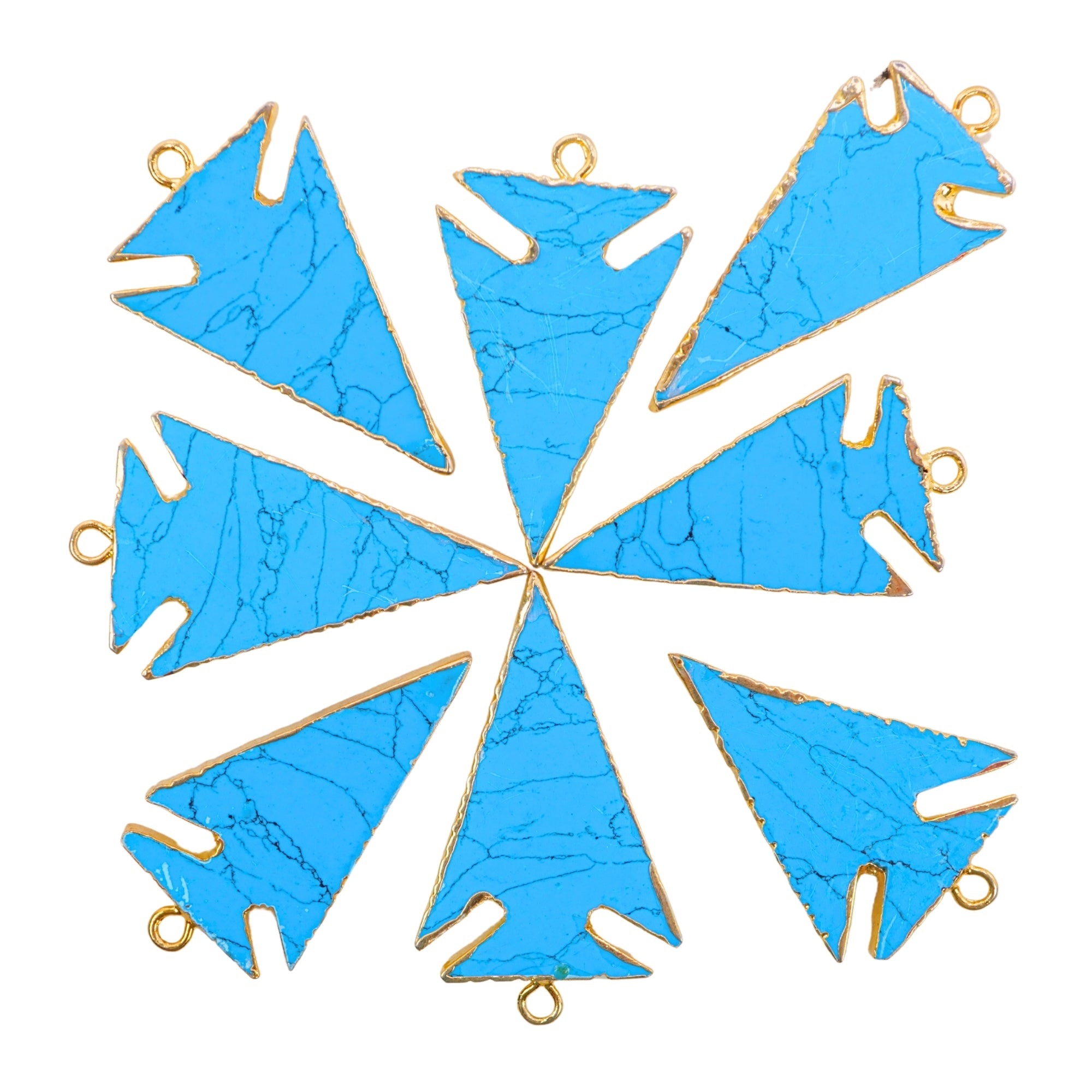 Turquoise With Matrix Manmade Arrowhead Gemstone Gold Electroplated Charm Pendant