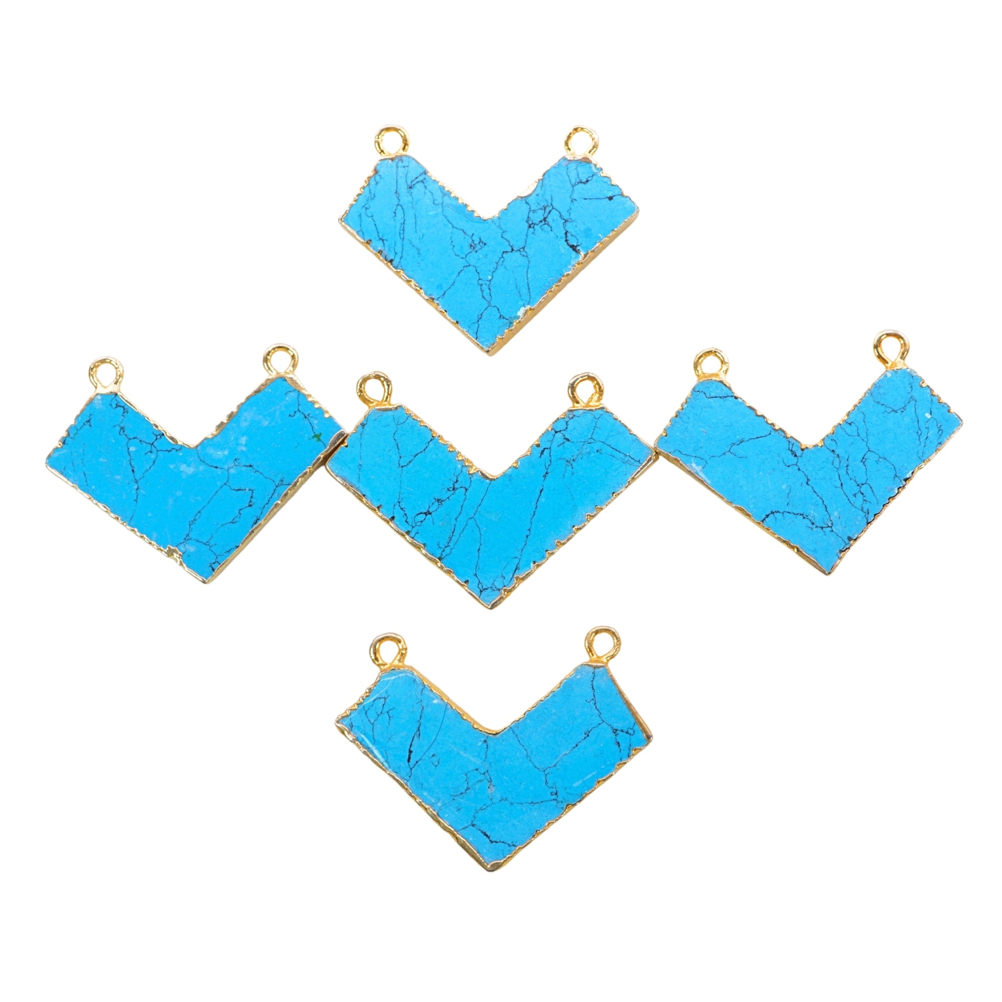 Turquoise With Black Matrix Manmade Chevron Shape Gemstone Gold Electroplated Double Bail Charm Pendant