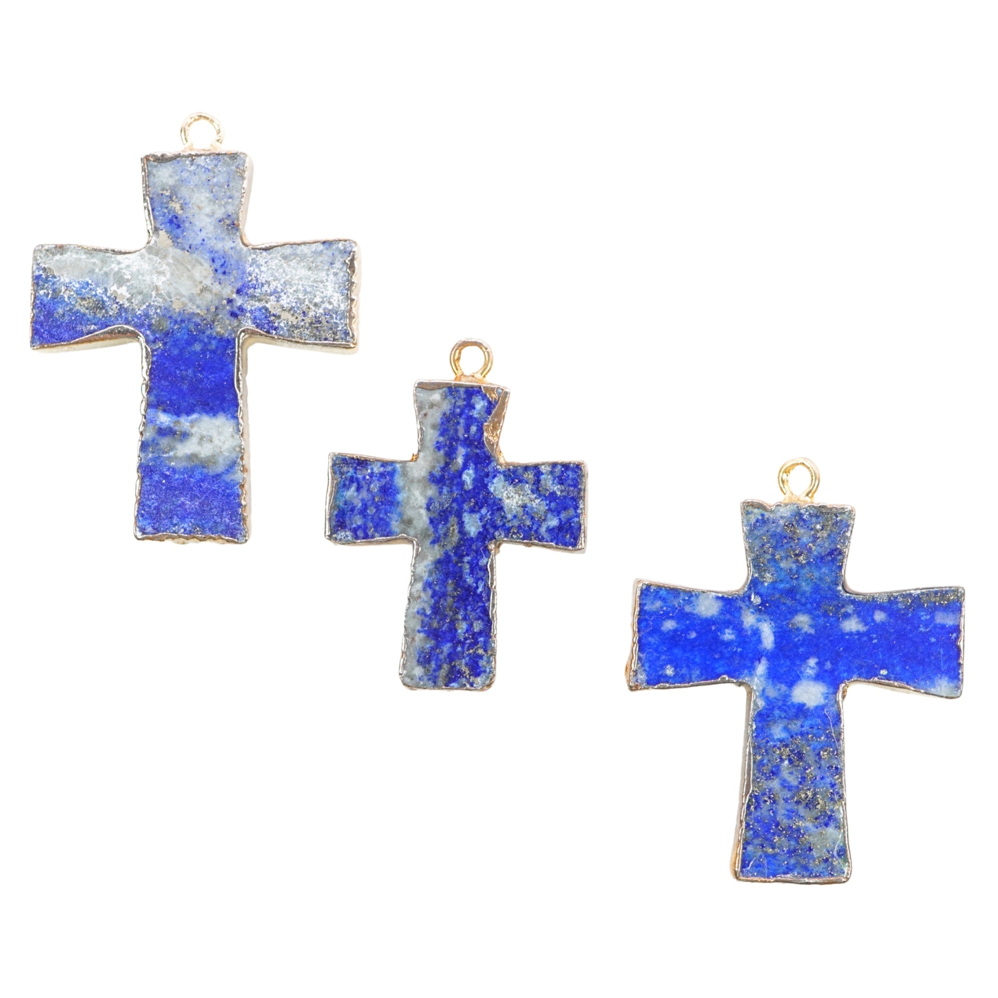Lapis Lazuli Cross Shape Gold Electroplate Pendant Charm Jewelry Making Supplies