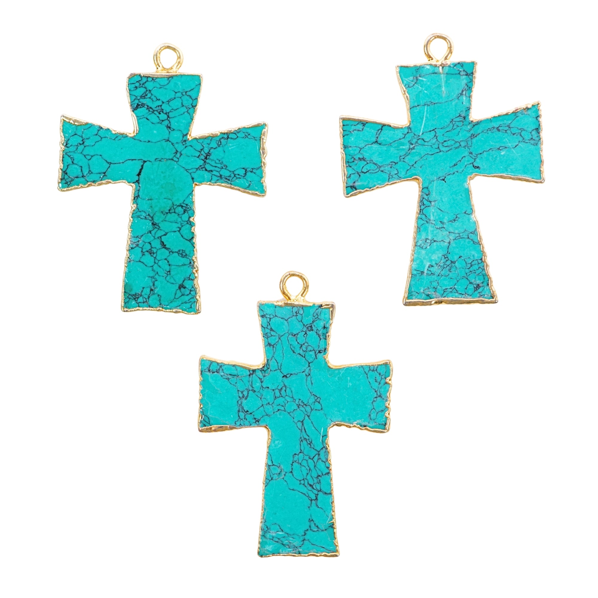 Tibetan Turquoise Manmade Cross Shape Gemstone Gold Electroplate Charm Pendant