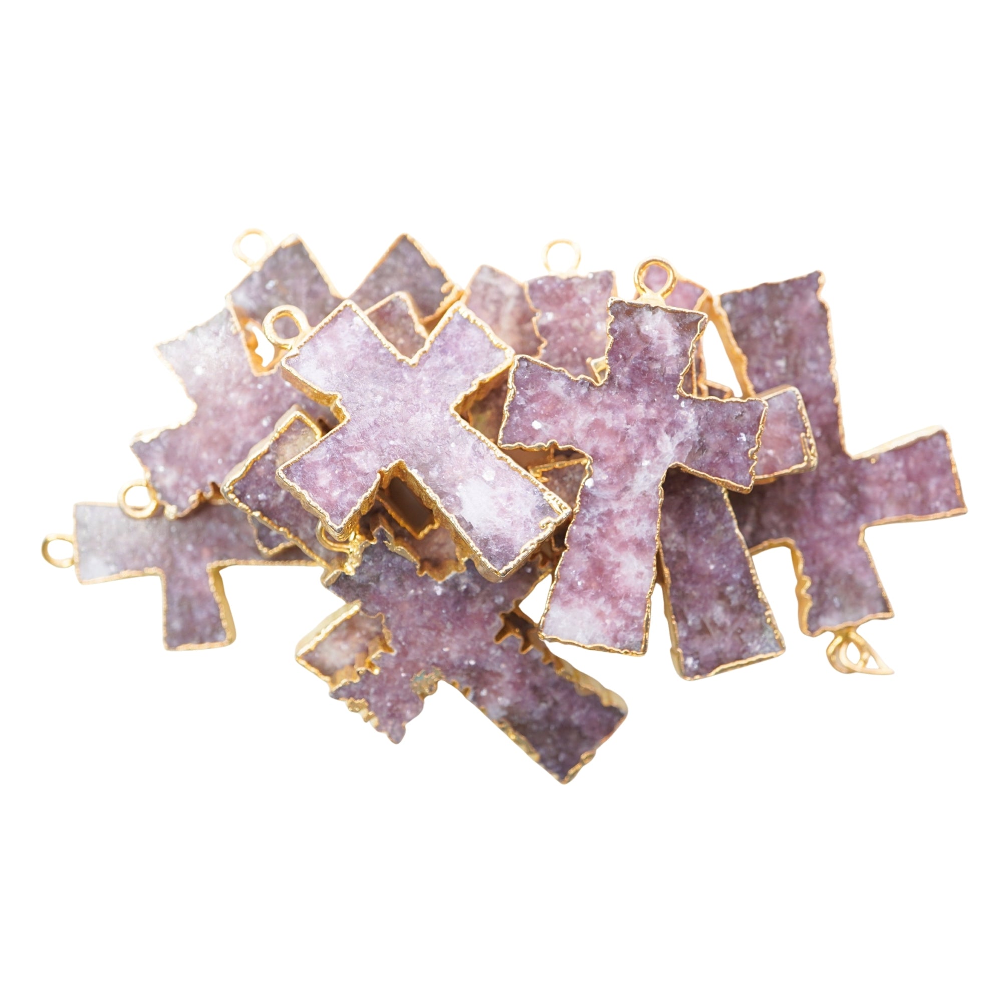 Lepidolite Cross Shape Gemstone Gold Electroplate Charm Pendant