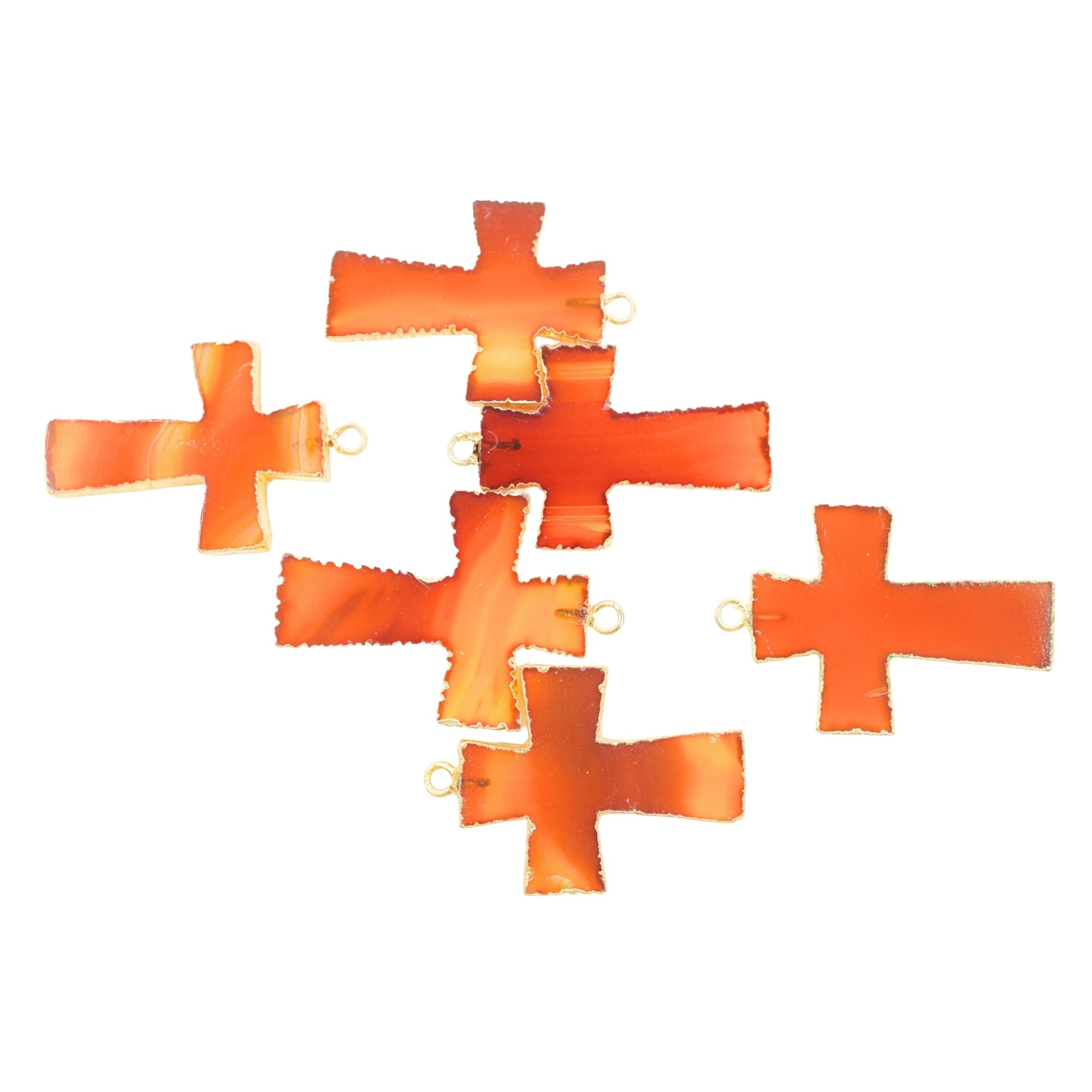 Red Banded Agate Cross Shape Gemstone Gold Electroplate Charm Pendant