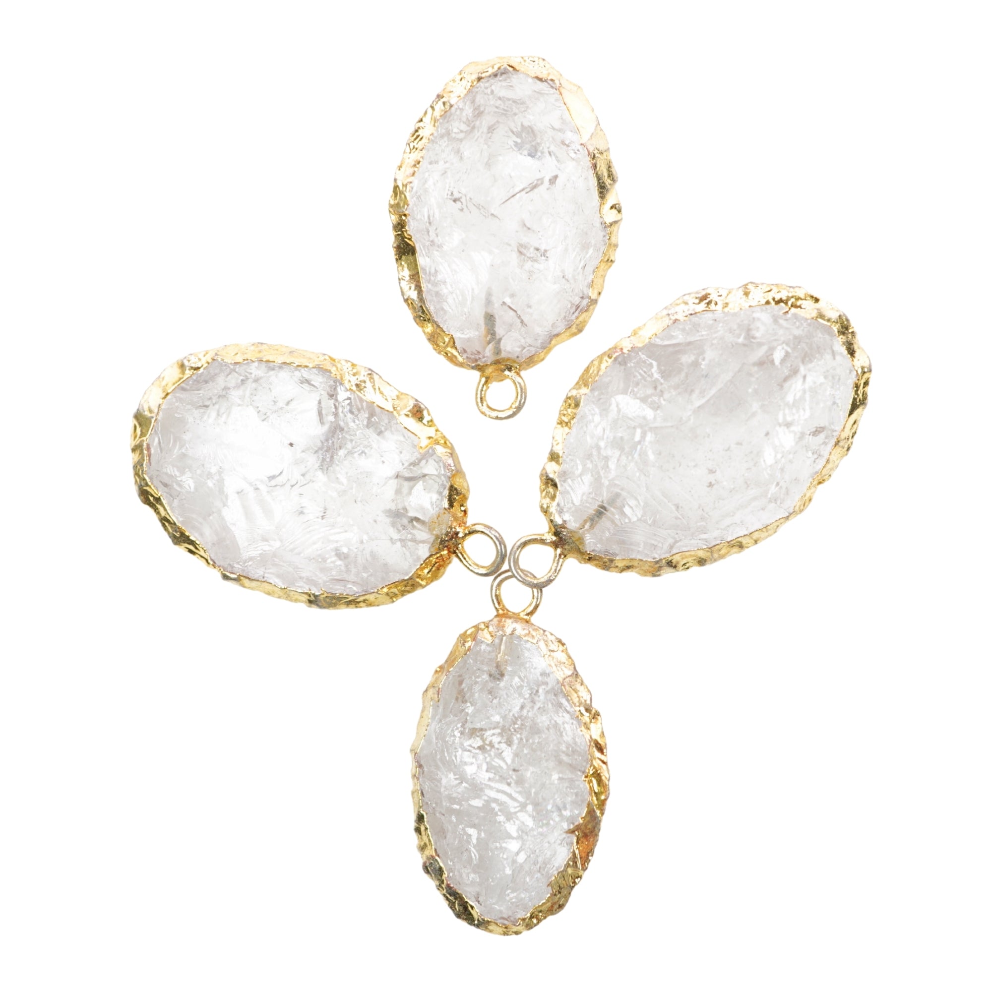 Crystal Quartz Small Oval Shape Gemstone Gold Electroplated Charm Pendant