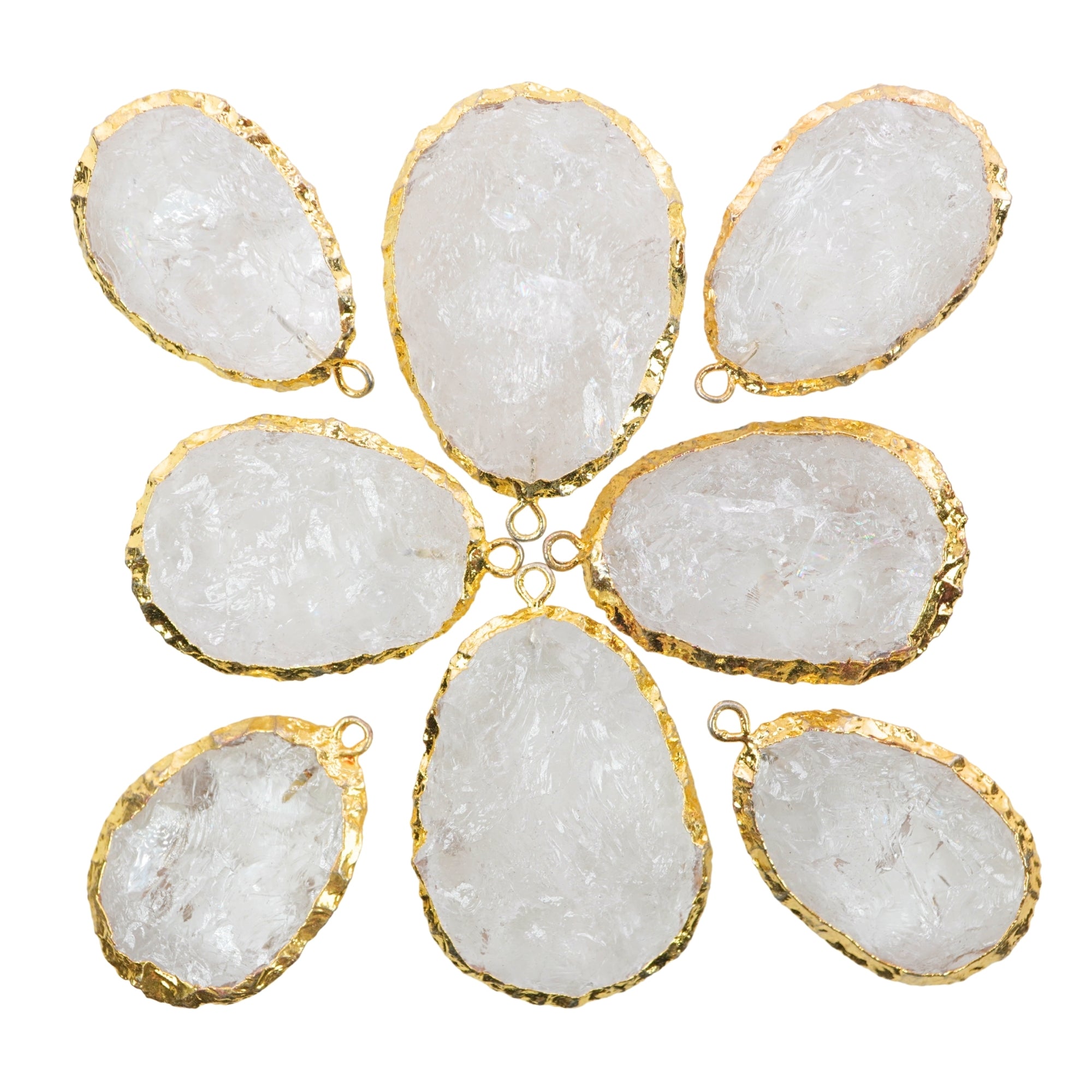 Crystal Quartz Hand knapped Egg Shape Gemstone Gold Electroplated Charm Pendant