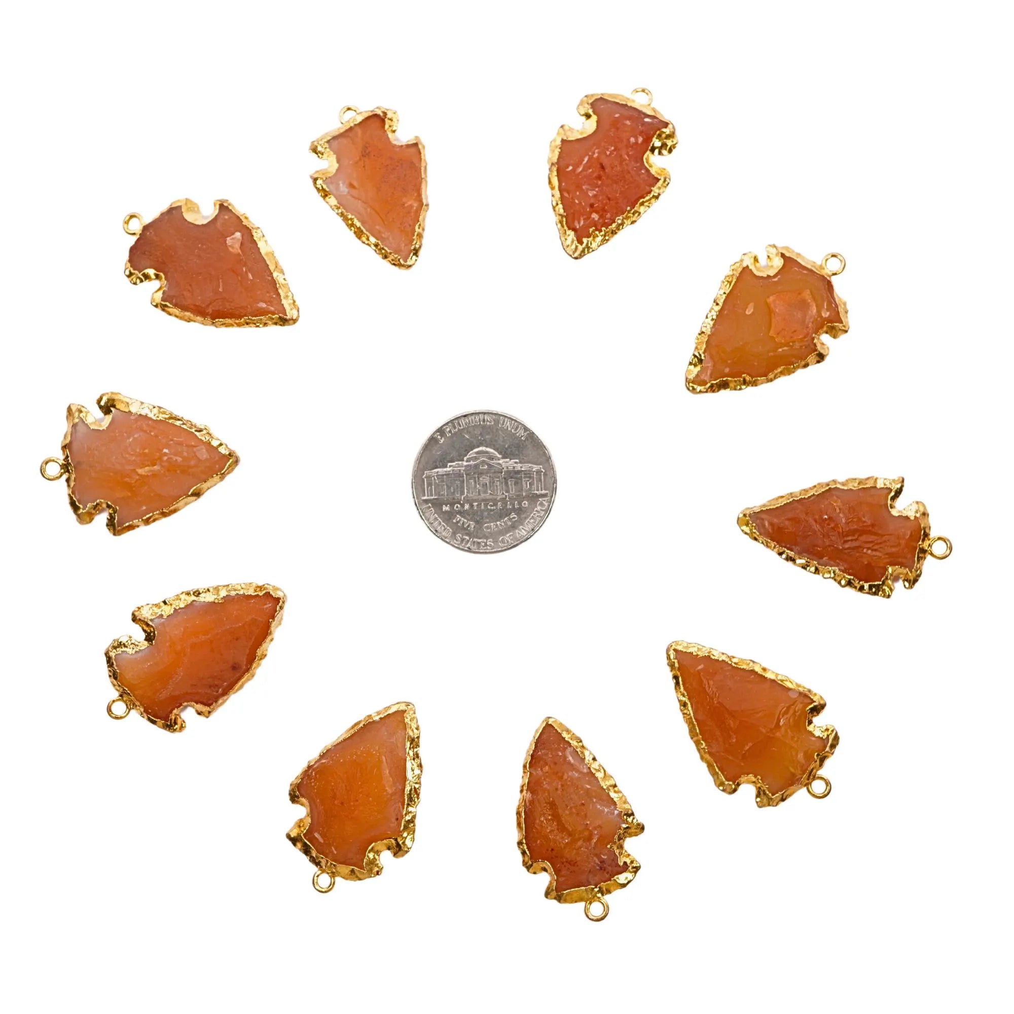 Carnelian Arrowhead Shape Gemstone Gold Electroplated Charm Pendant