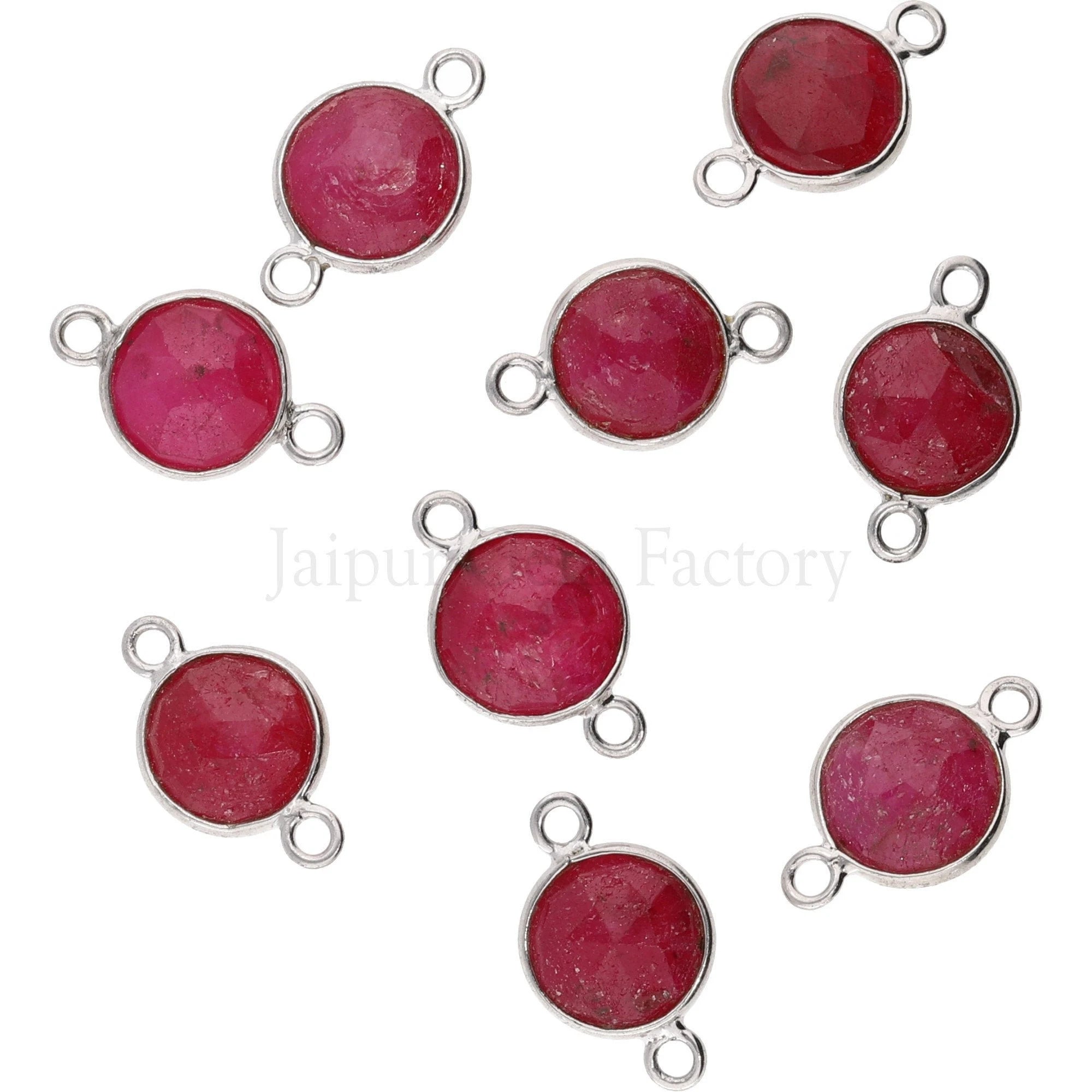 Dyed ruby gemstone coin charms in sterling silver
