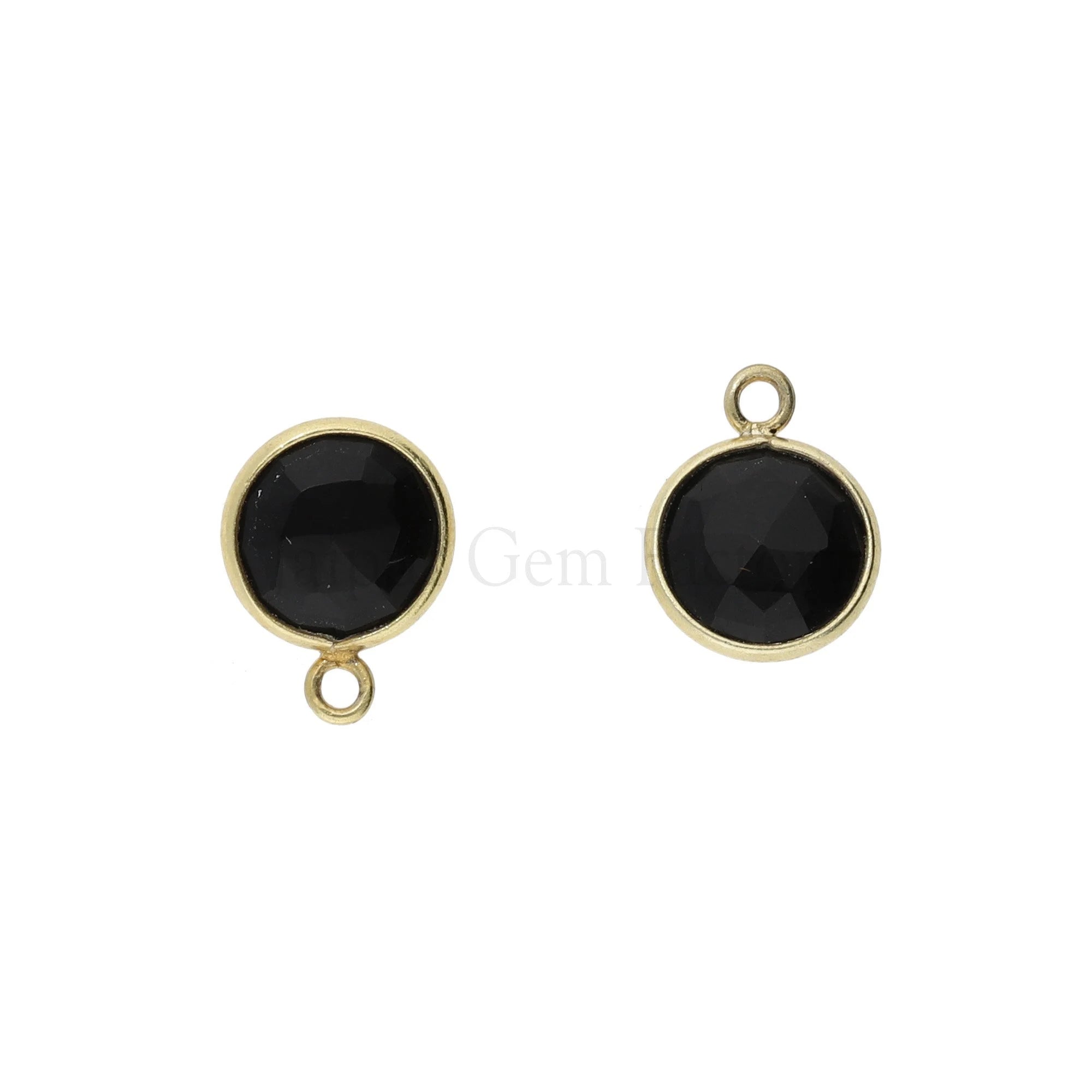 Black Onyx Coin Shape Gemstone Gold Plated Sterling Silver Bezel Charm Pendant