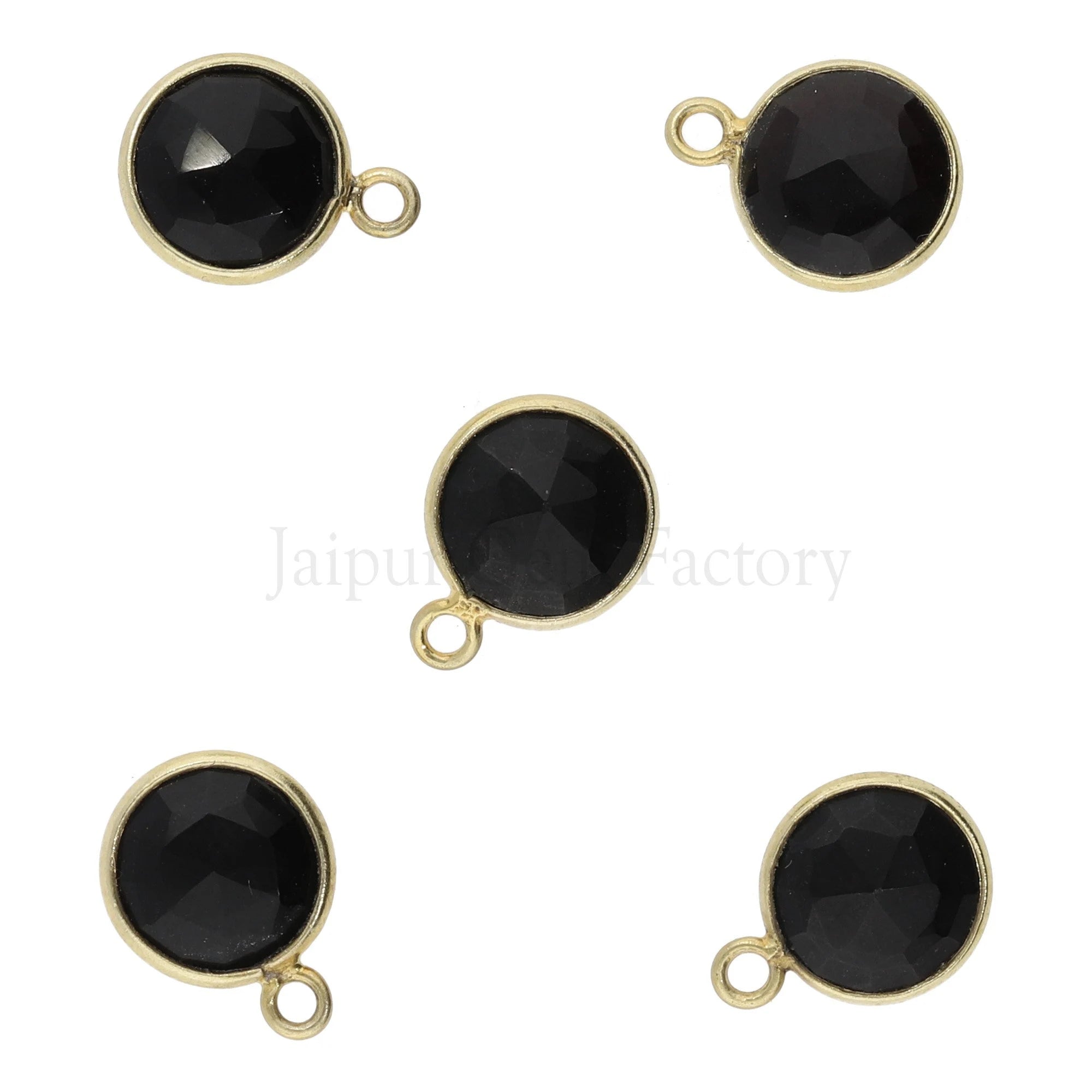 Black Onyx Coin Shape Gemstone Gold Plated Sterling Silver Bezel Charm Pendant