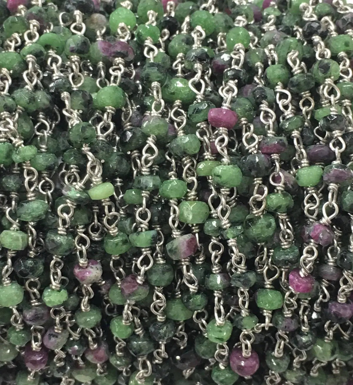 Ruby Zoisite Gemstone Sterling Silver Rosary Chain