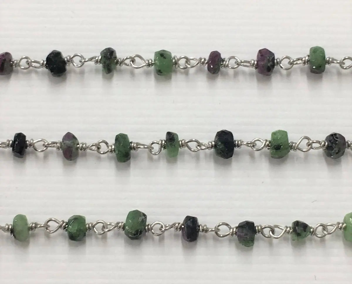 Ruby Zoisite Gemstone Sterling Silver Rosary Chain