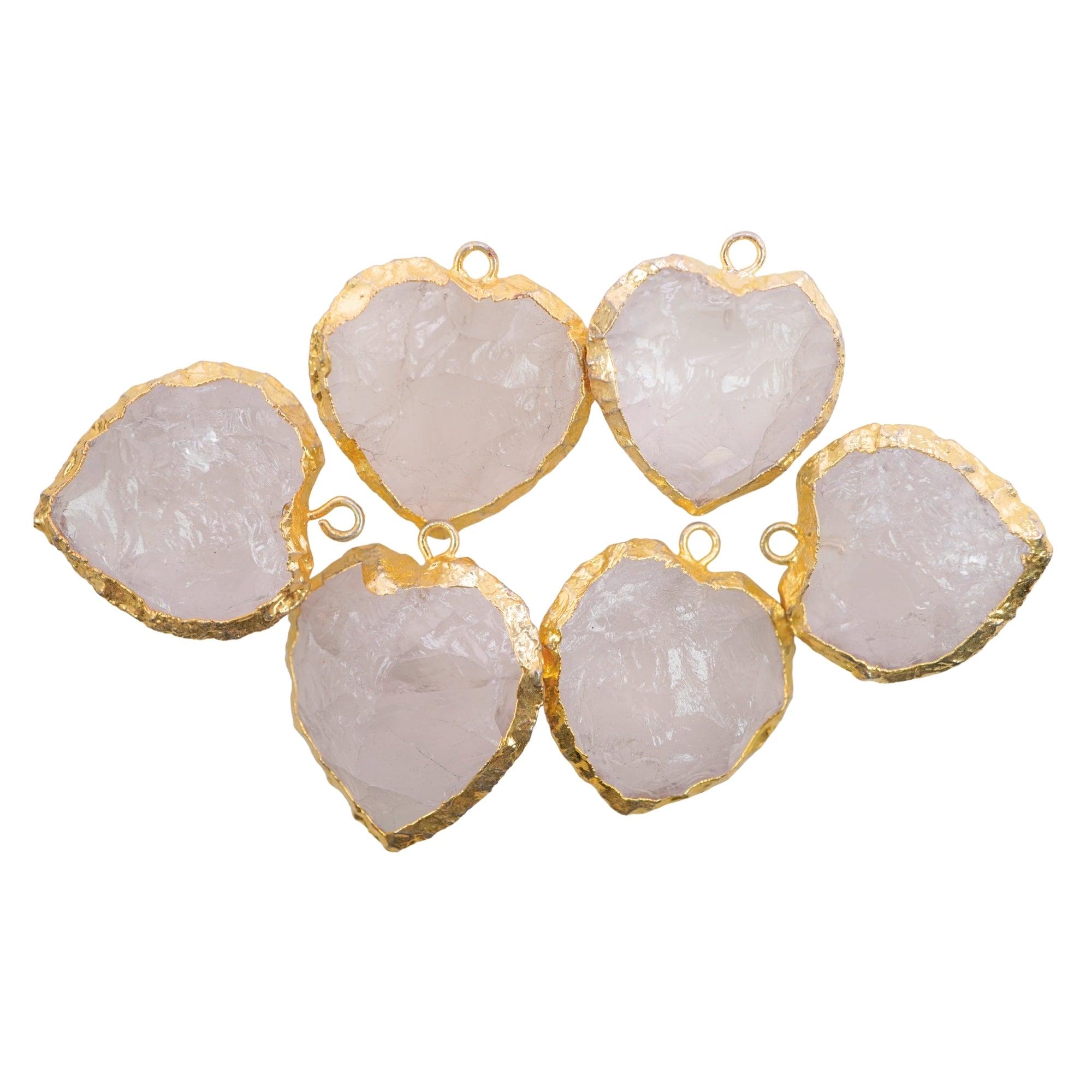 Rose Quartz Heart Shape Gemstone Gold Electroplated Charm Pendant