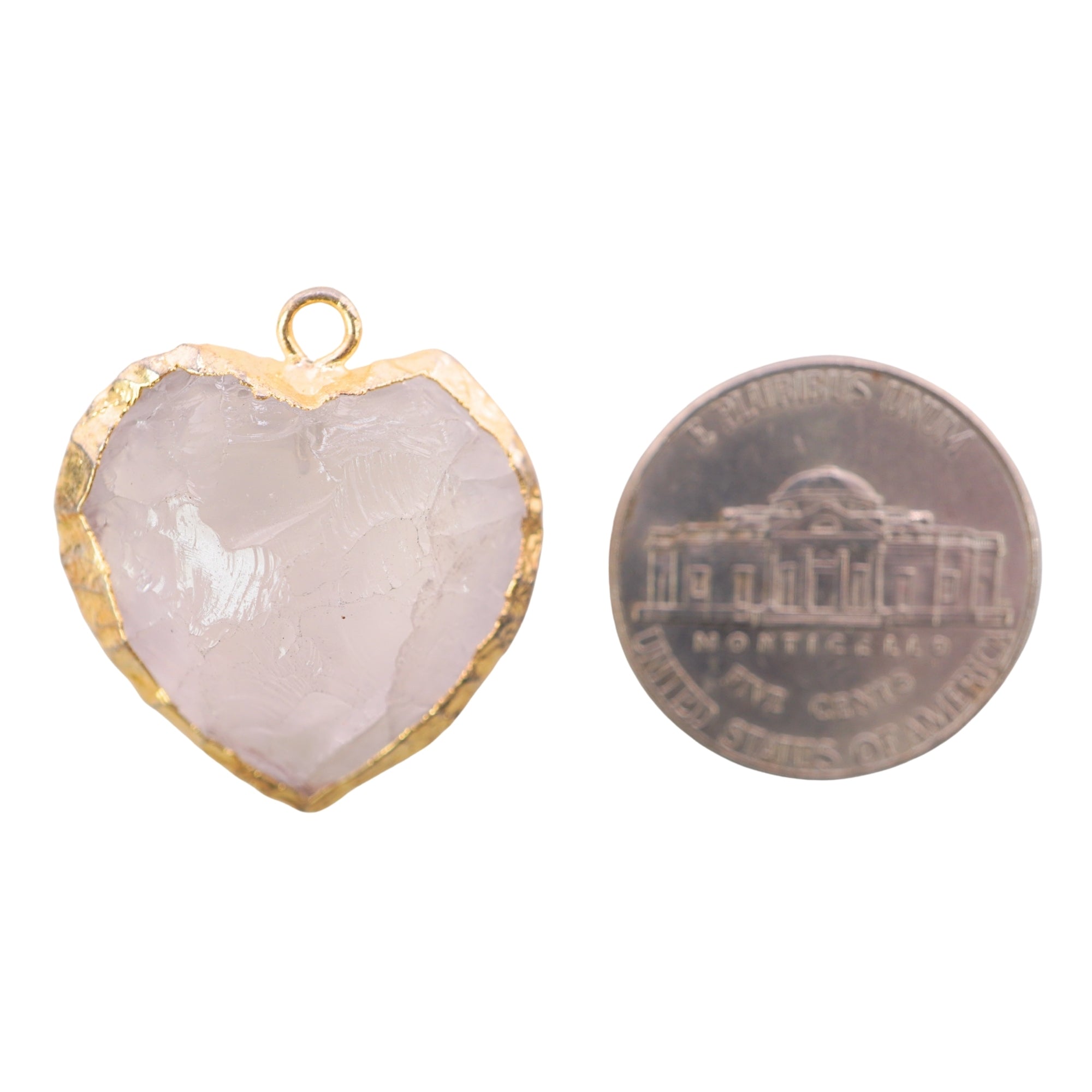 Rose Quartz Heart Shape Gemstone Gold Electroplated Charm Pendant
