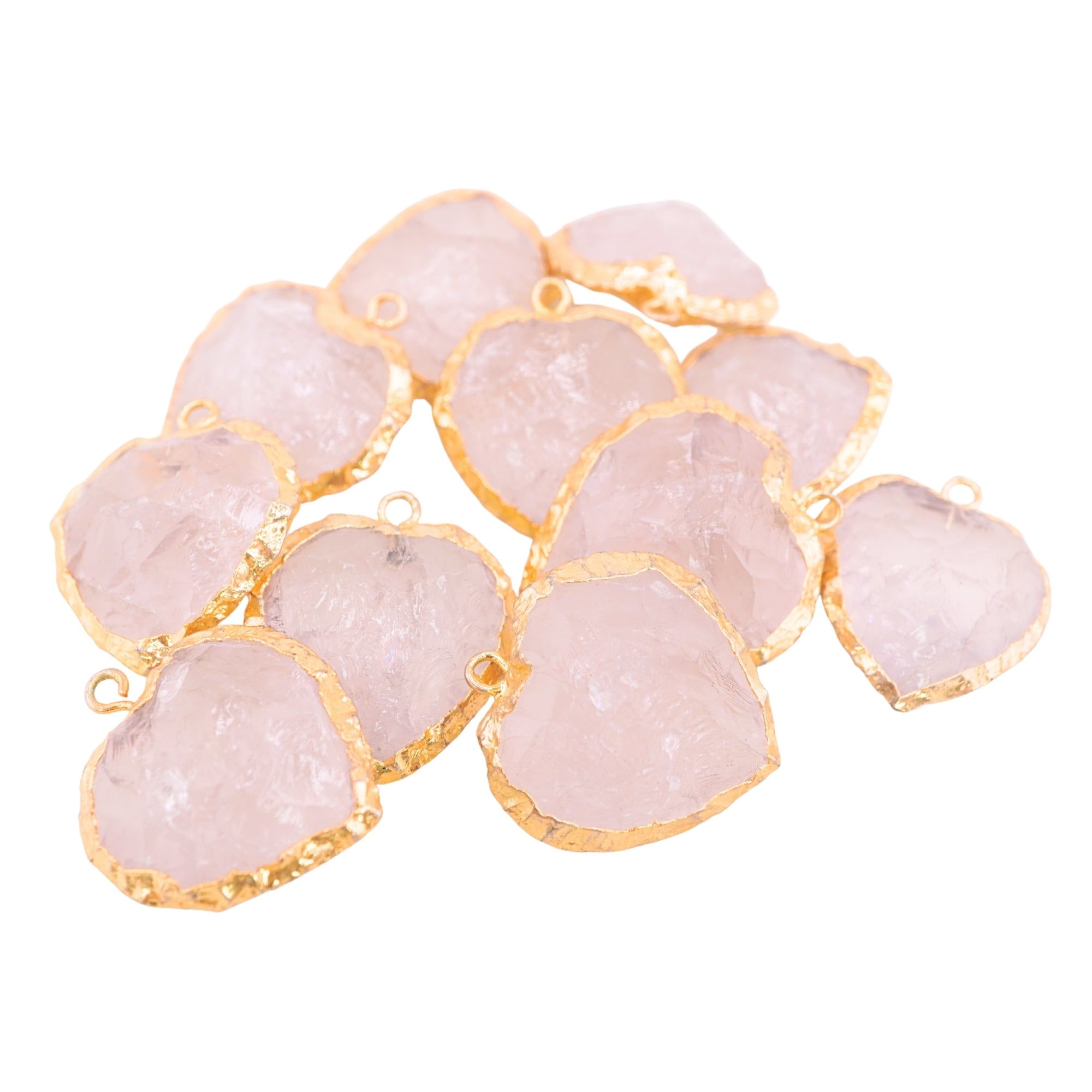 Rose Quartz Heart Shape Gemstone Gold Electroplated Charm Pendant
