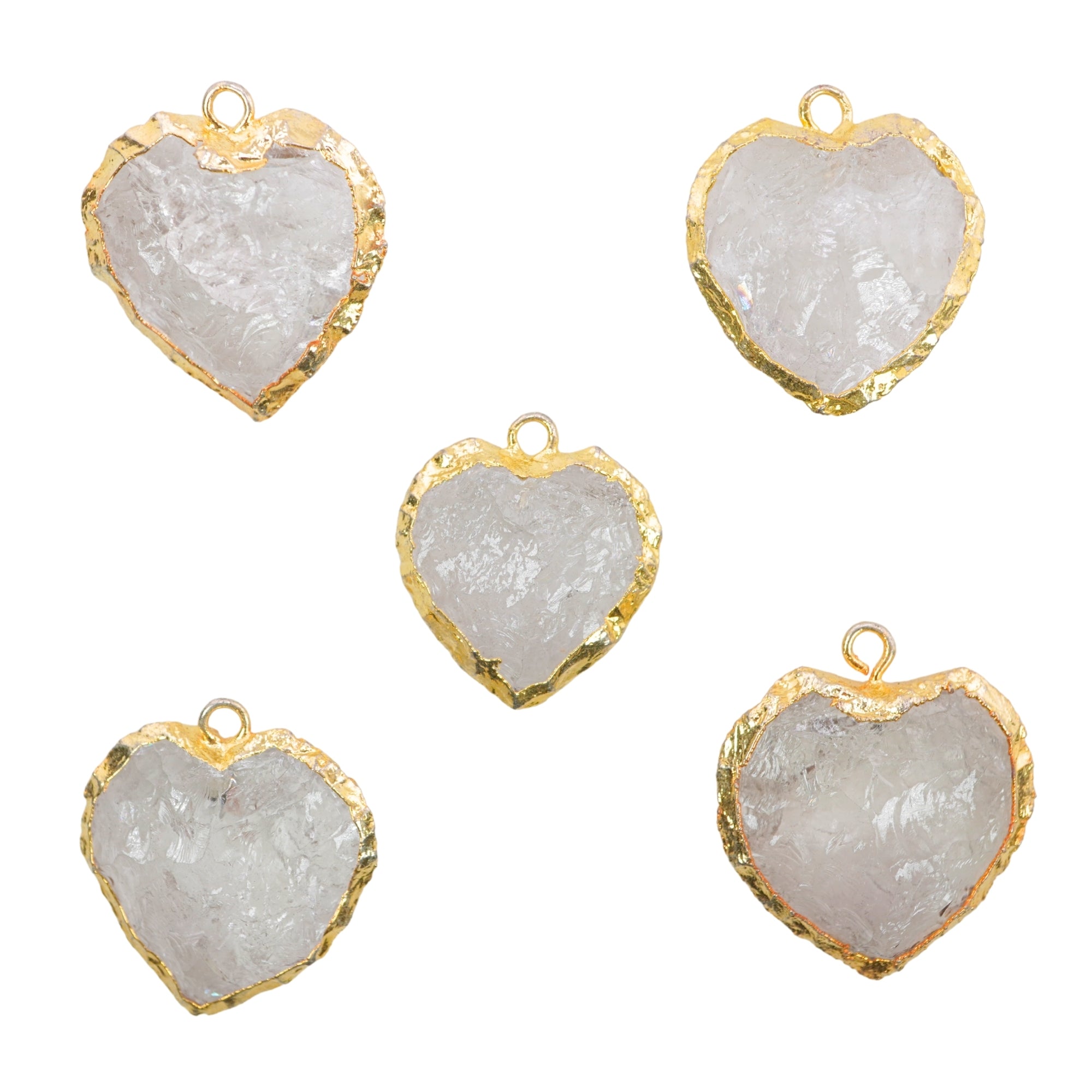 Crystal Quartz Small Heart Shape Gemstone Gold Electroplated Charm Pendant