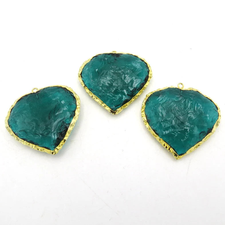 Persian Green Hydro Quartz Heart Shape Gemstone Gold Electroplated Charm Pendant