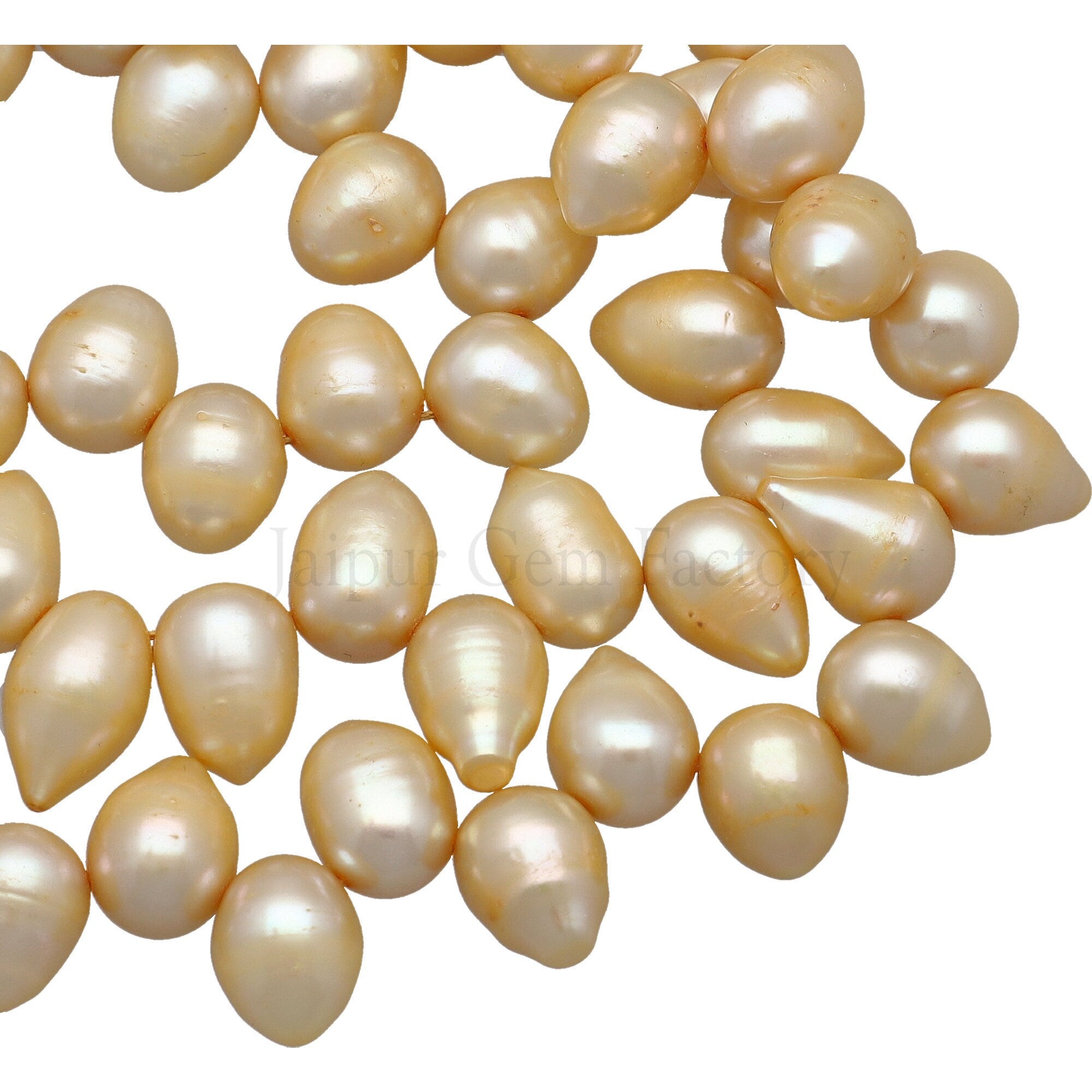 Peach Freshwater Pearl Beads Ringed Drop
