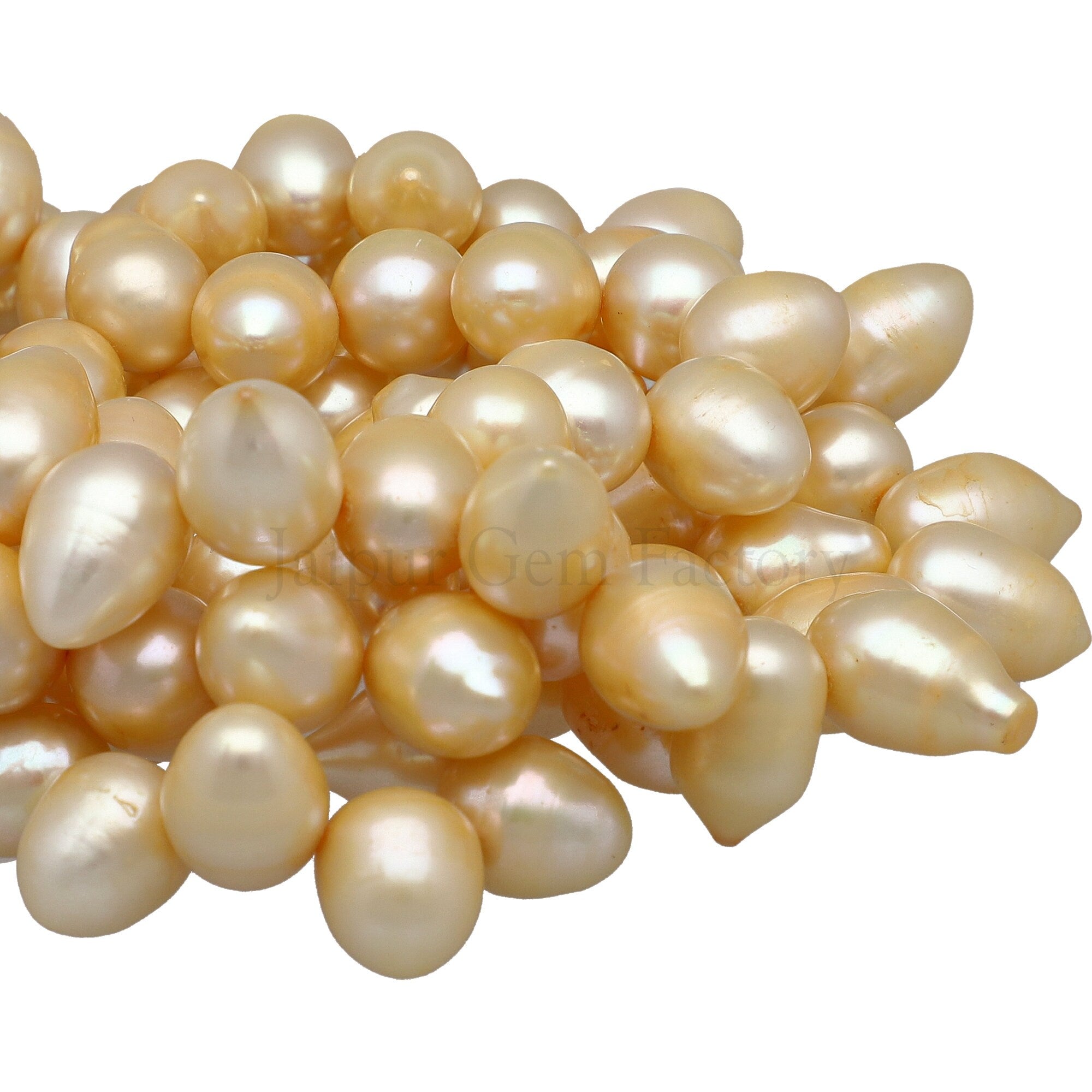 Peach Freshwater Pearl Beads Ringed Drop