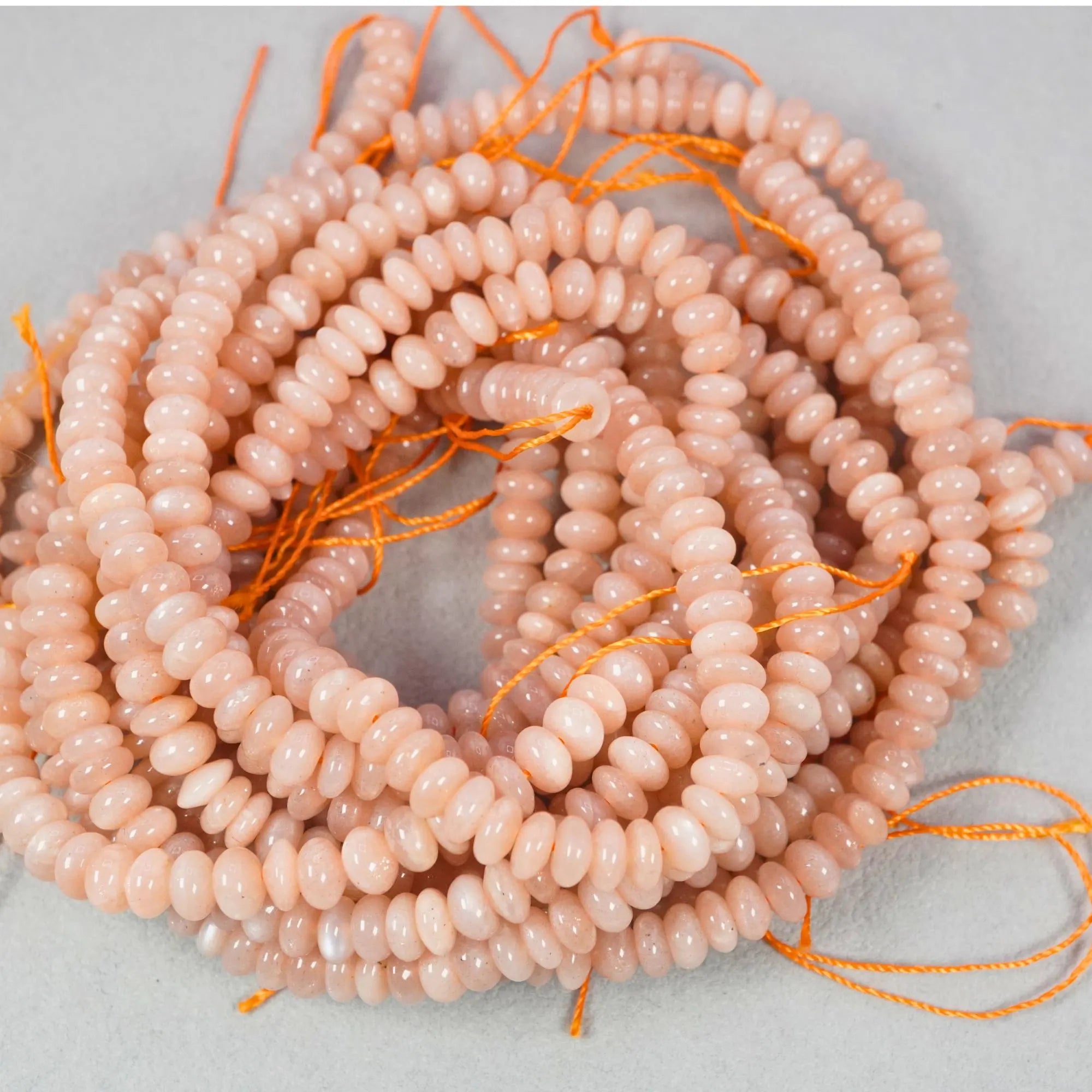 Peach Moonstone Smooth Button Shape Gemstone Beads For Jewelry Making, 6 MM Beads 15" Strand