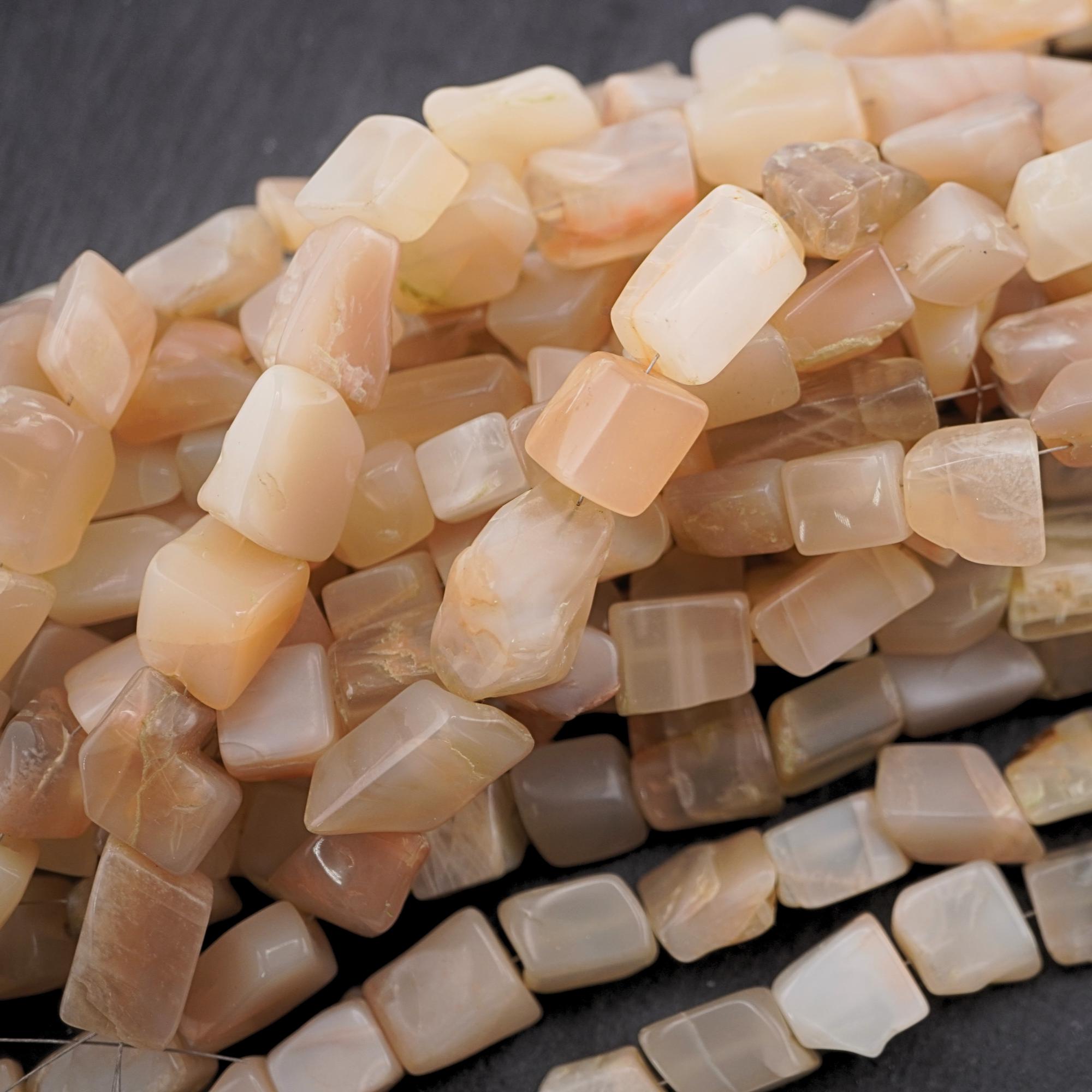 Peach Moonstone Smooth Pebble Nugget Shape Gemstone Stand Beads