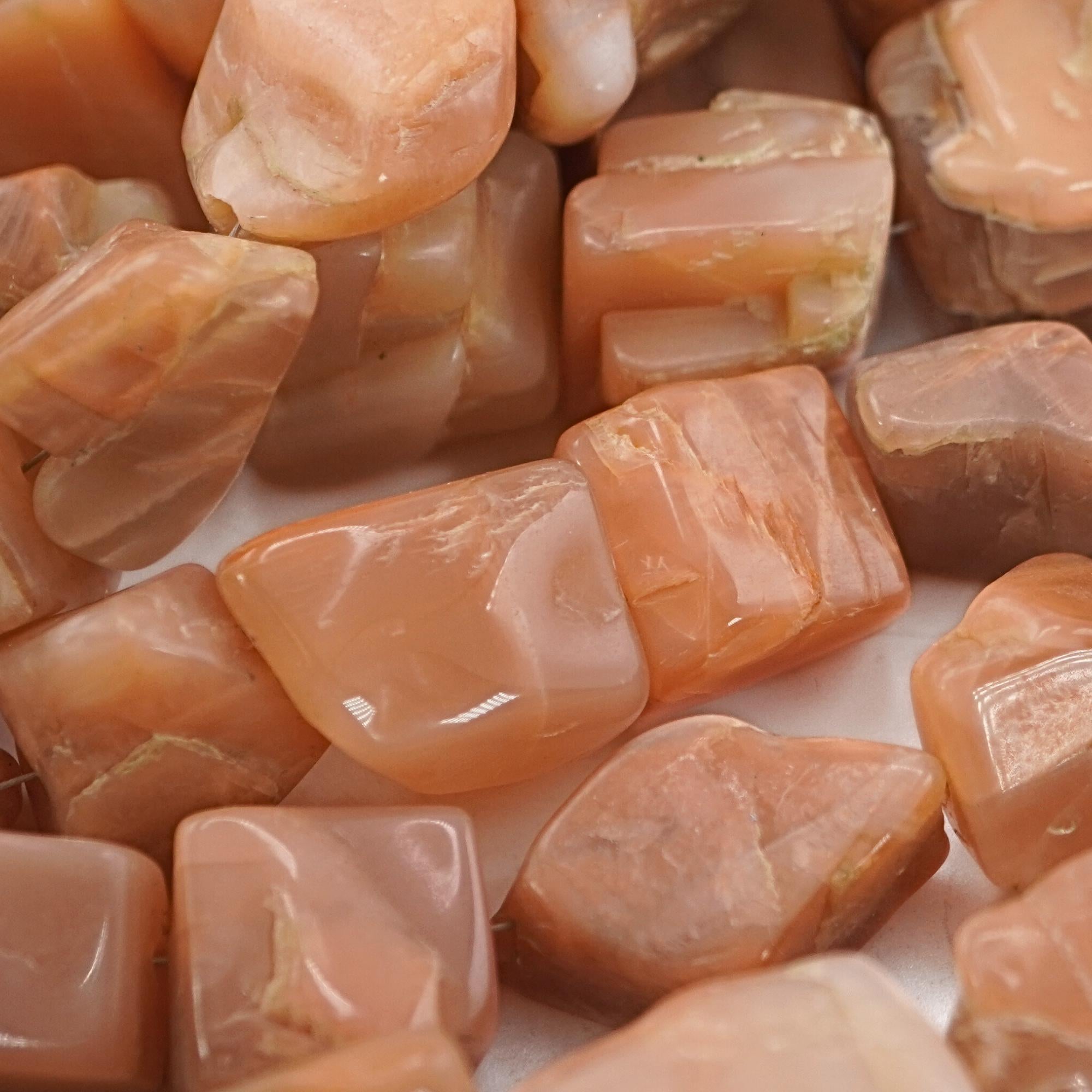 Peach Moonstone Smooth Tumble Pebble Nugget Gemstone Stand Beads