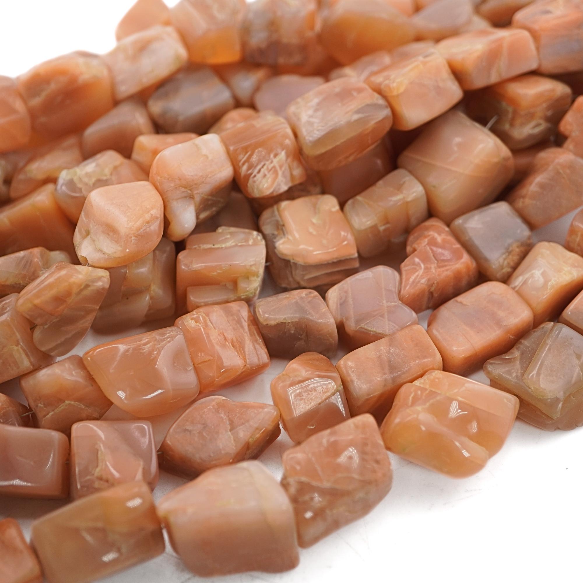 Peach Moonstone Smooth Tumble Pebble Nugget Gemstone Stand Beads
