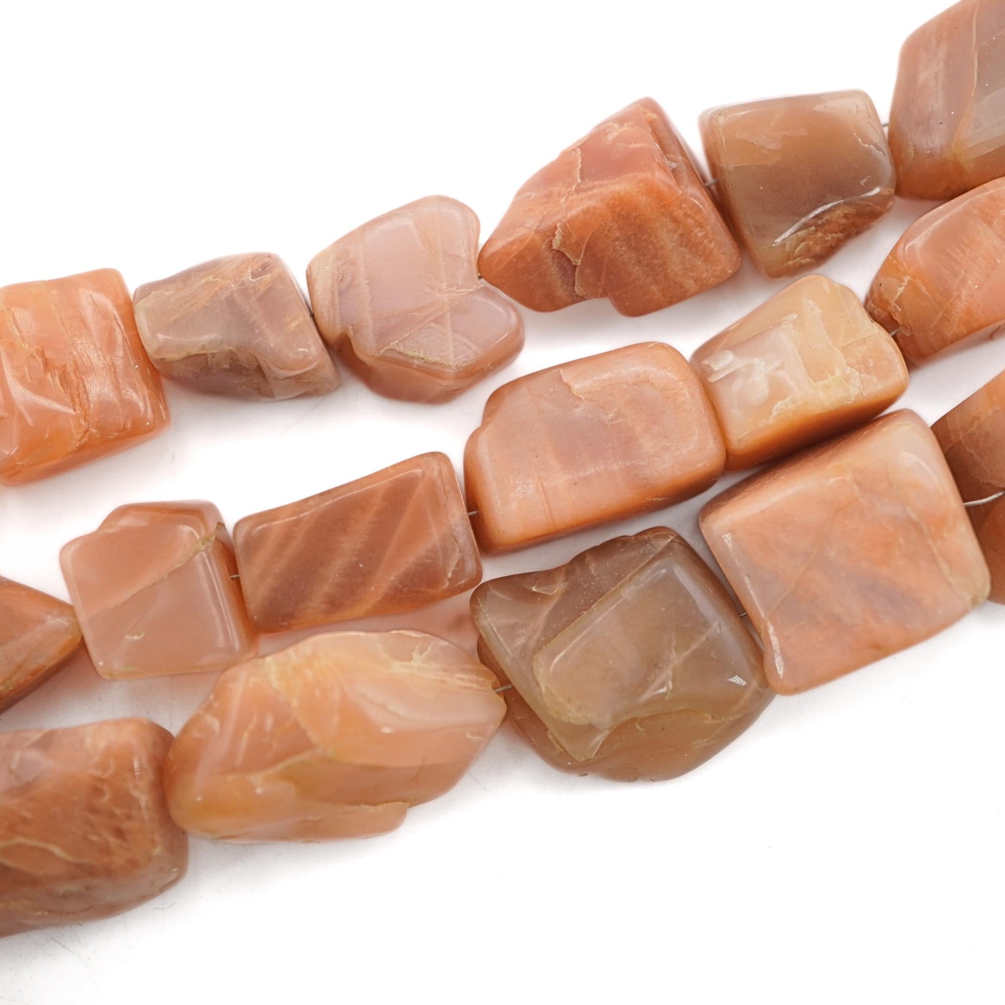 Peach Moonstone Smooth Tumble Pebble Nugget Gemstone Stand Beads