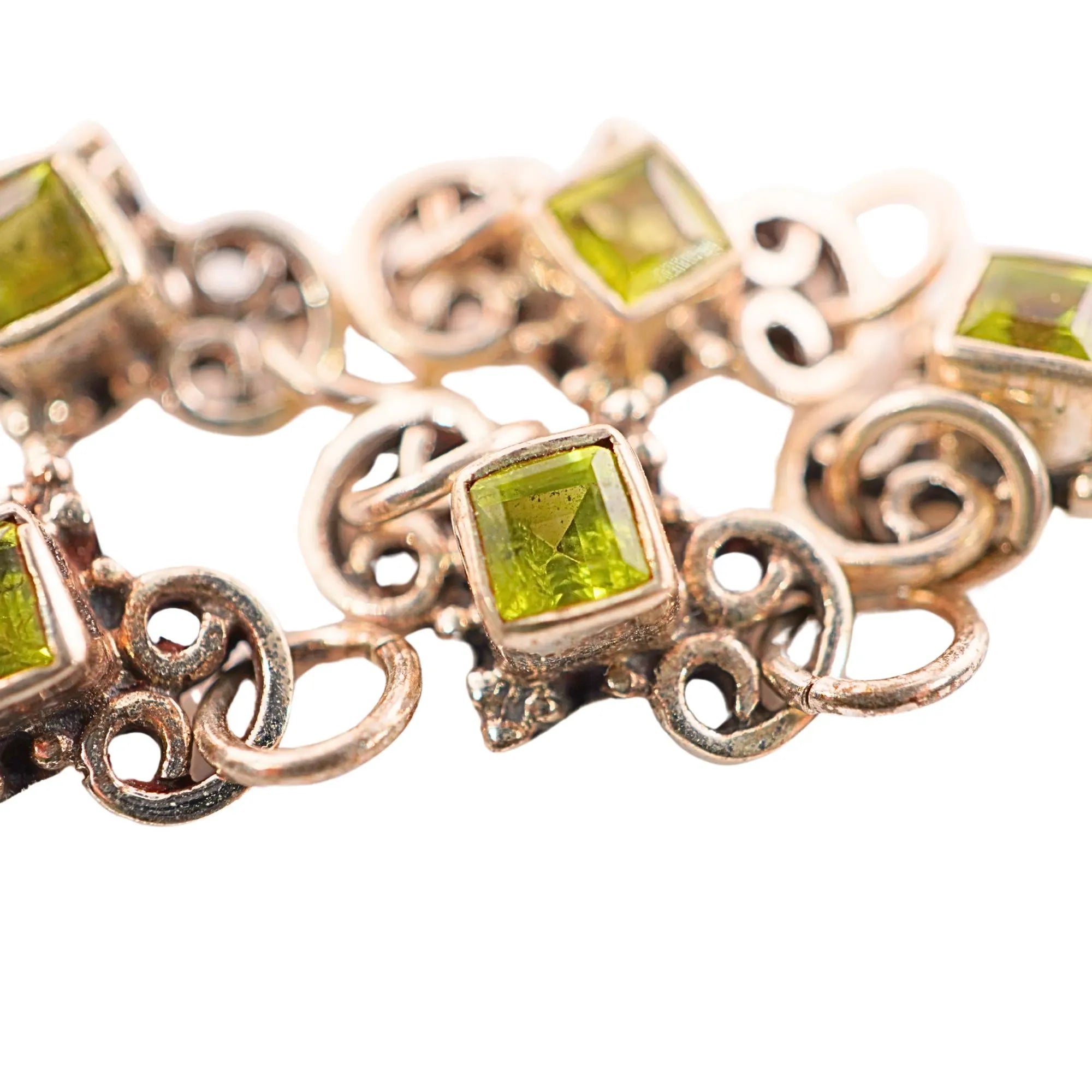 Peridot Handmade Gemstone Sterling Silver Pendant, Oxidized Silver Charms Findings, Jewelry Making, Antique Silver Links, 15.5x9 MM.
