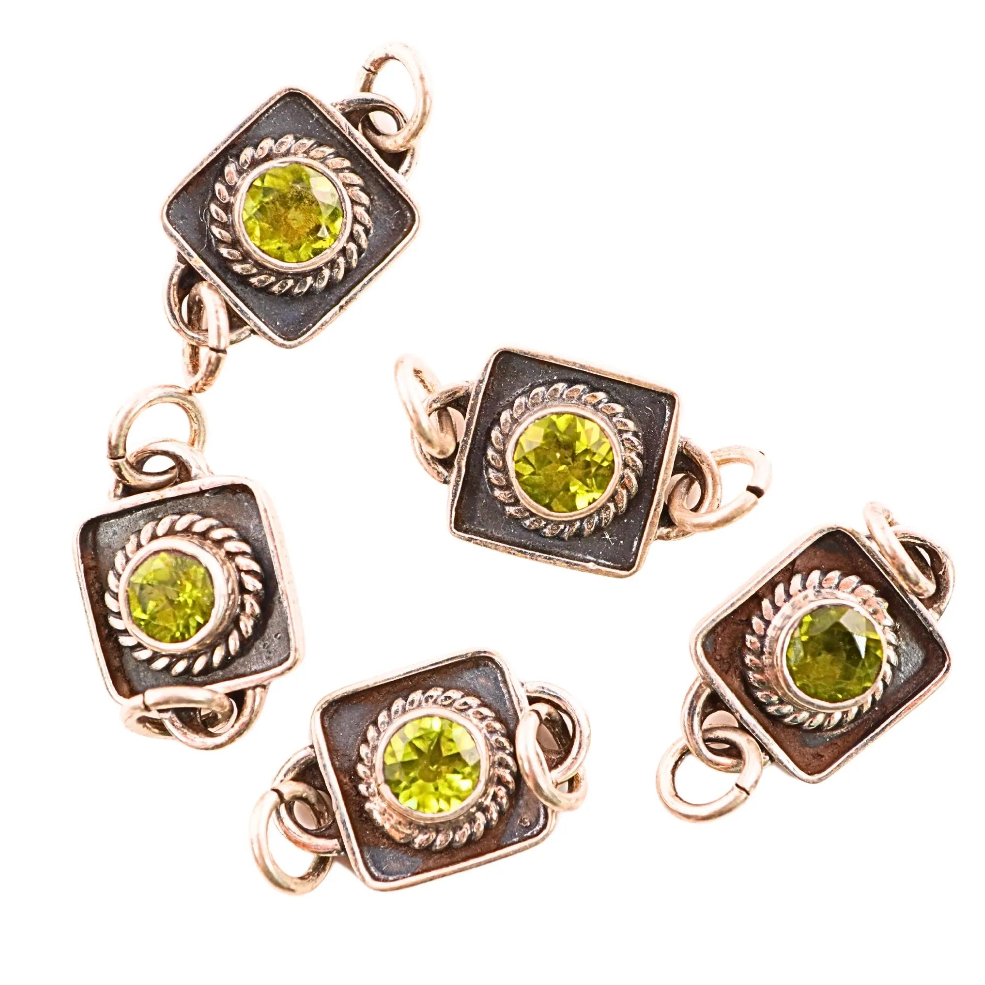 Peridot Handmade Gemstone Sterling Silver Links Connectors, Oxidized Silver Connector Findings,  Jewelry Making, Antique Silver, 10.5 MM.