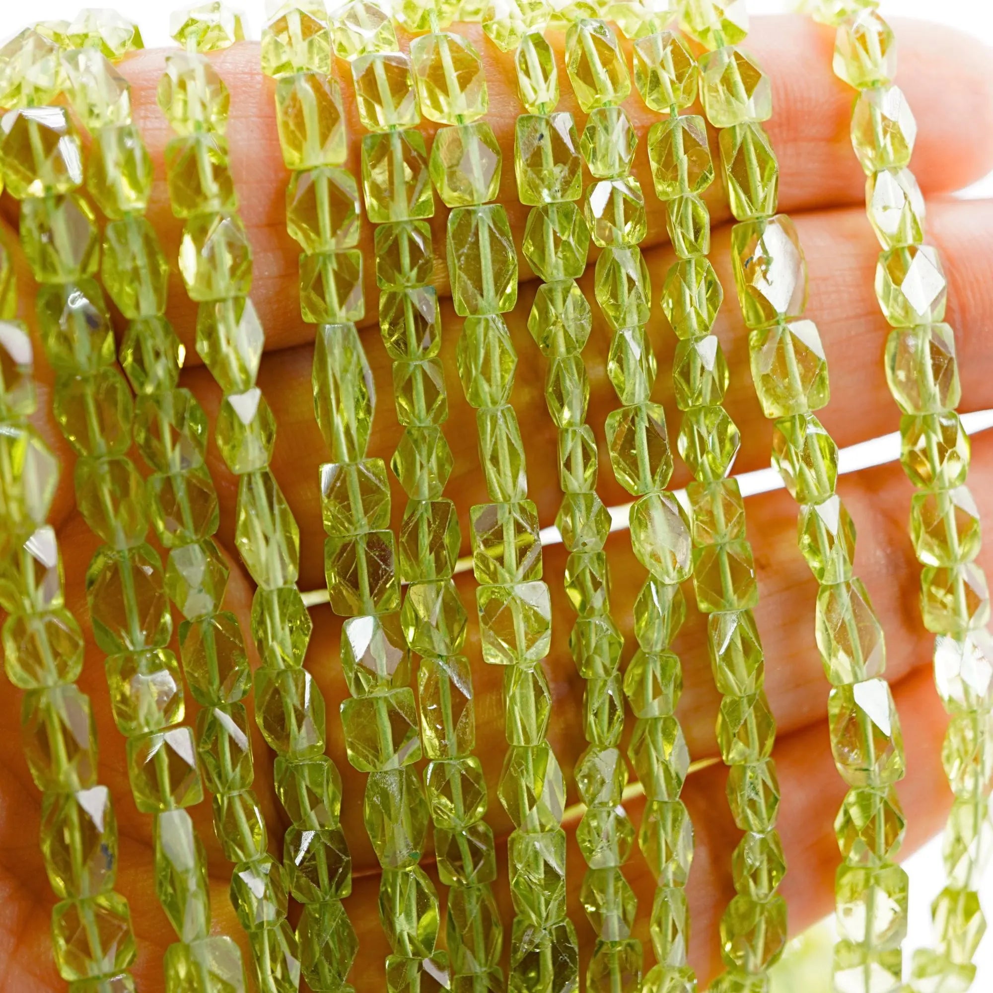 Peridot Faceted Rectangle Shape Gemstone Strand Beads