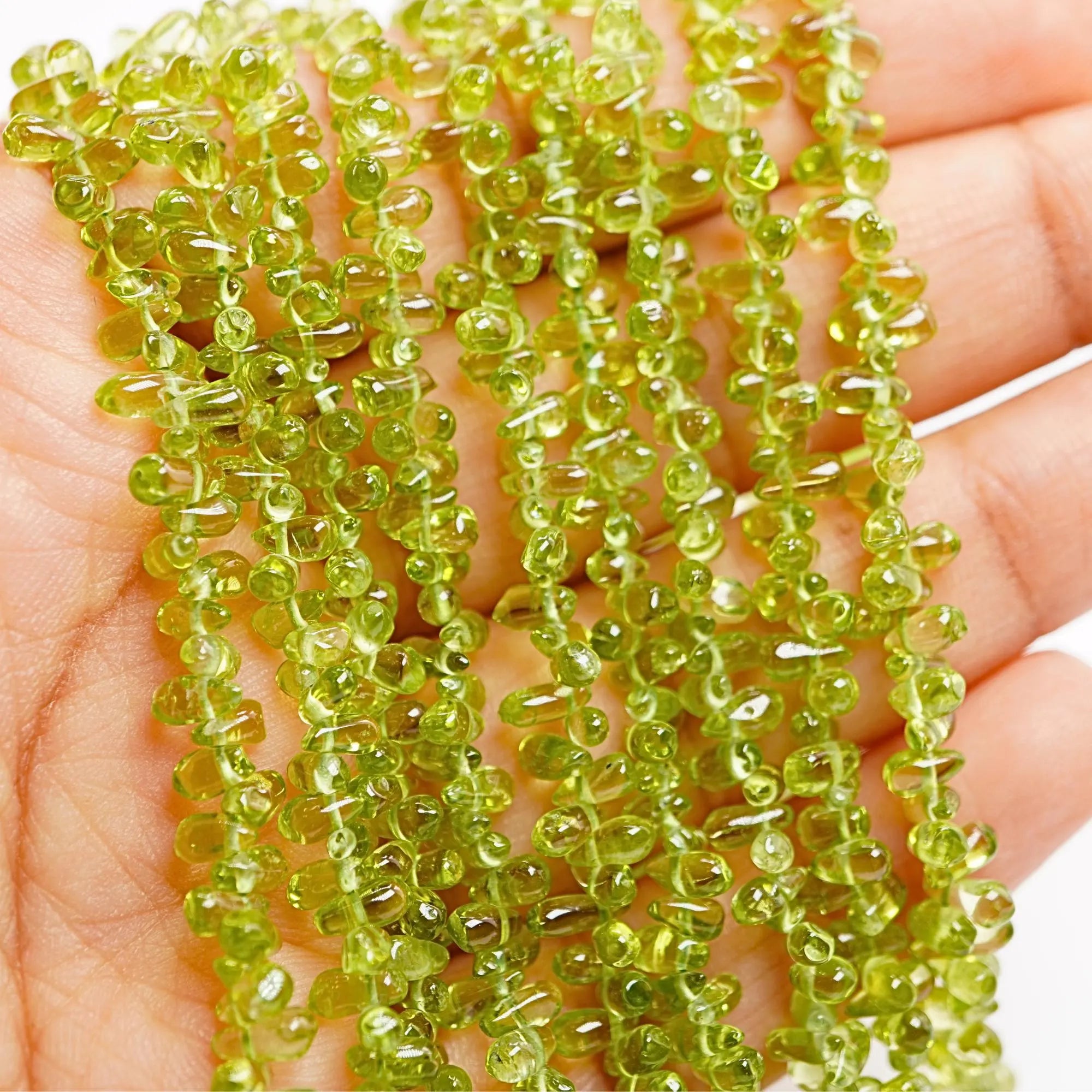 Peridot Faceted Teardrop Shape Gemstone Strand Beads