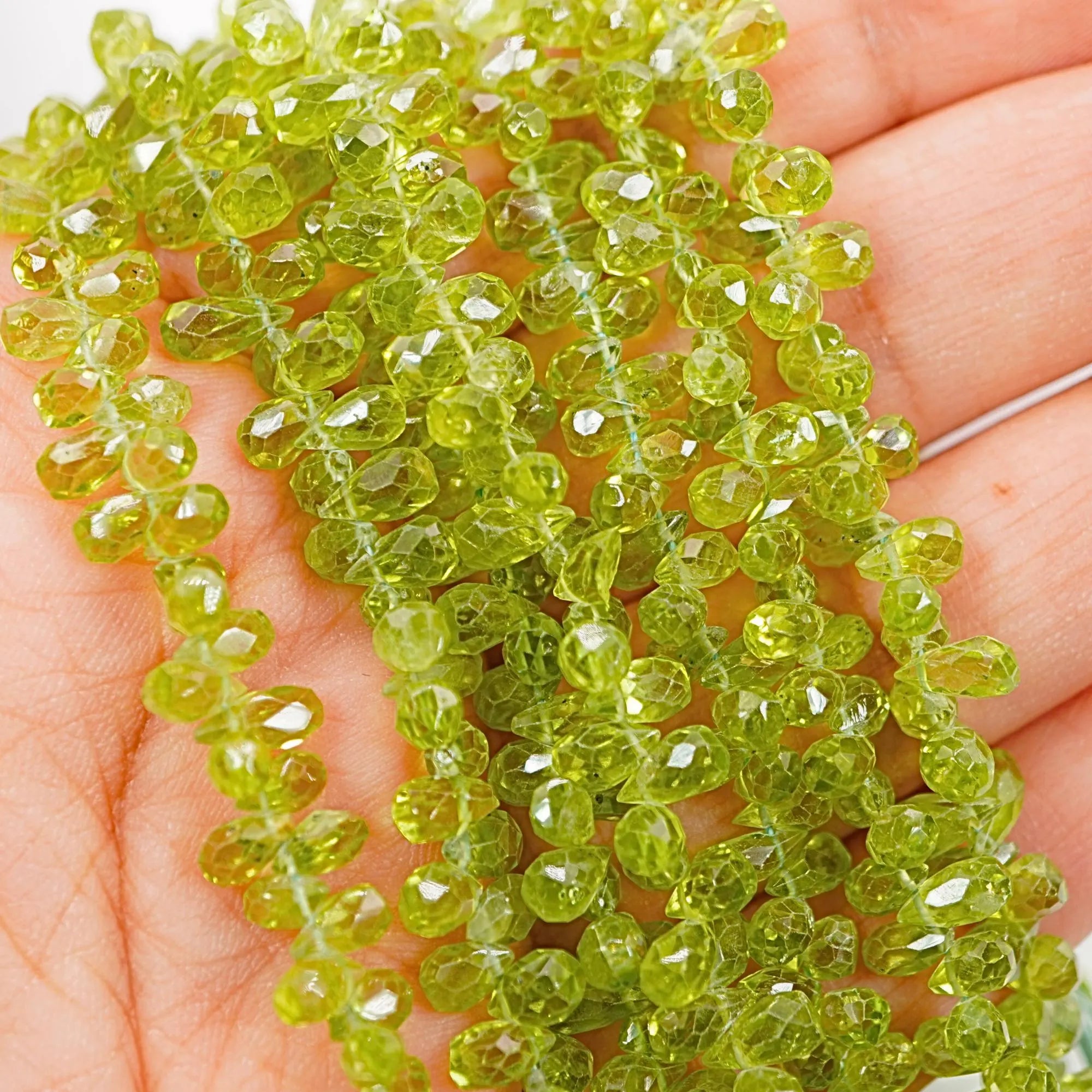 Peridot Faceted Teardrop Shape Gemstone Strand Beads