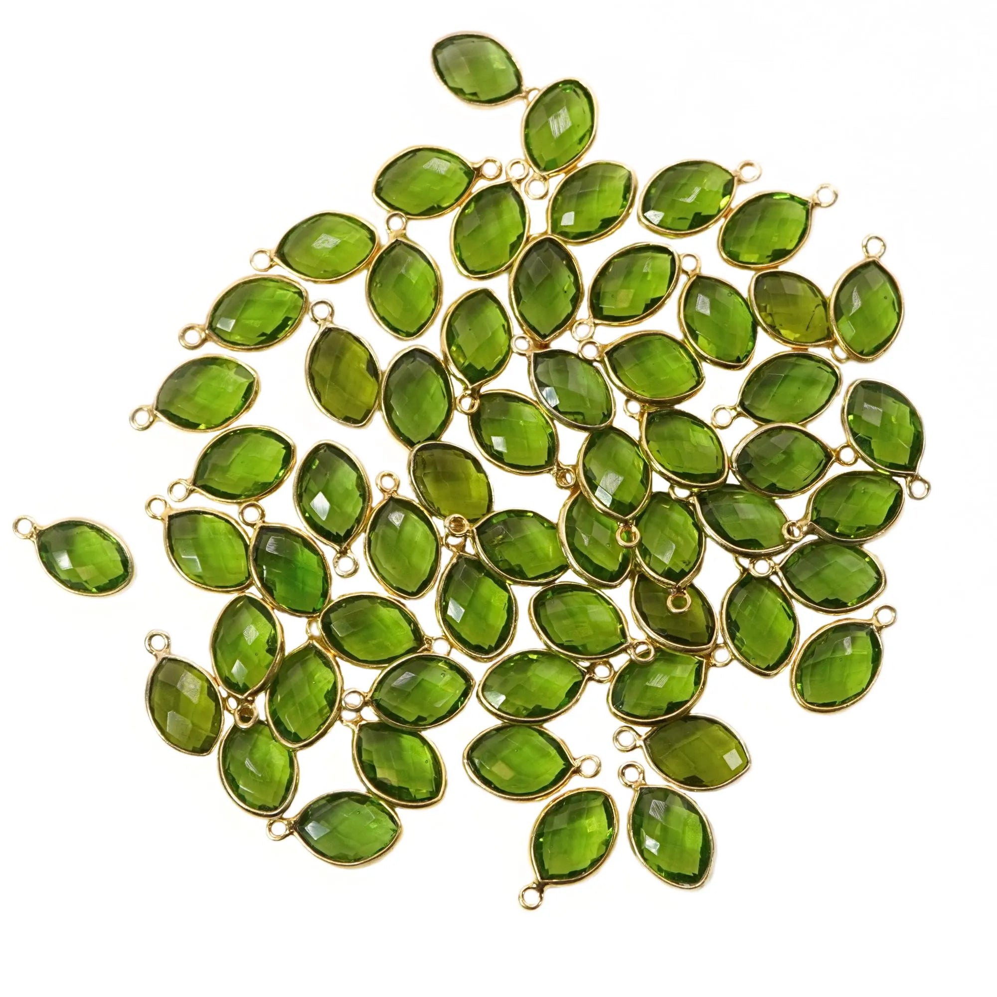 Peridot Marquise Shape Gemstone Gold Plated Sterling Silver Bezel Charm Pendant