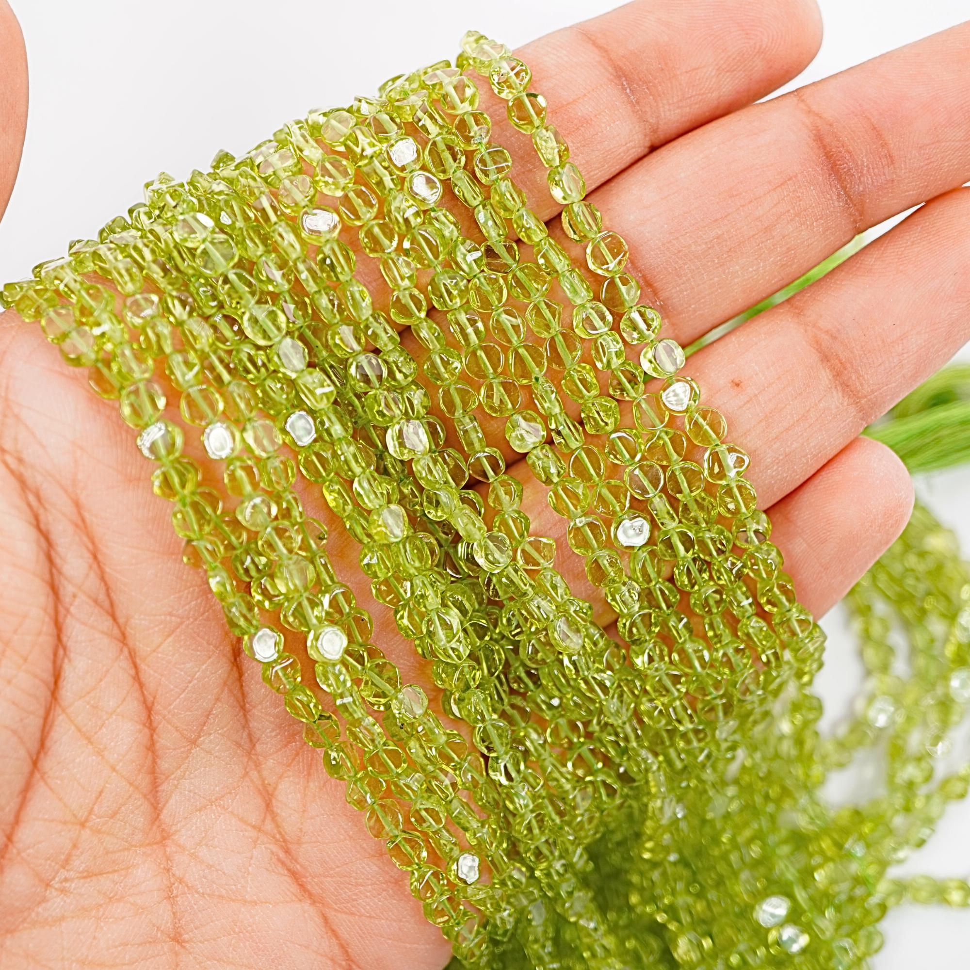 Peridot Smooth Coin Shape Gemstone Strand Beads