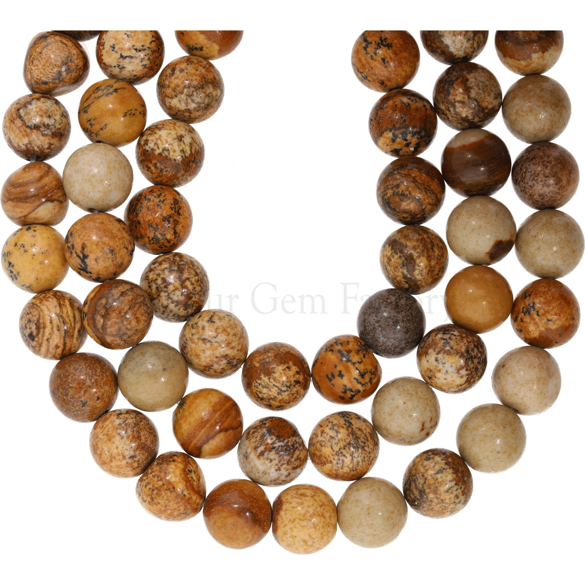 Picture Jasper Smooth Round Shape Gemstone Strand Beads