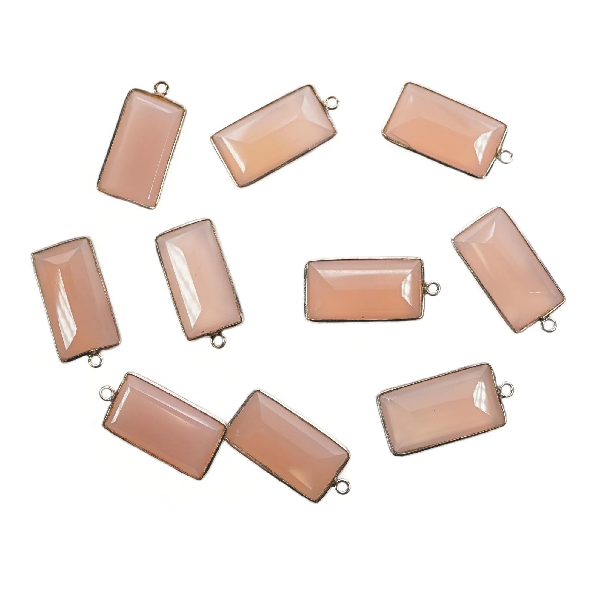 Pink Chalcedony Rectangle Shape Gemstone Sterling Silver Bezel Bar Charm Pendant