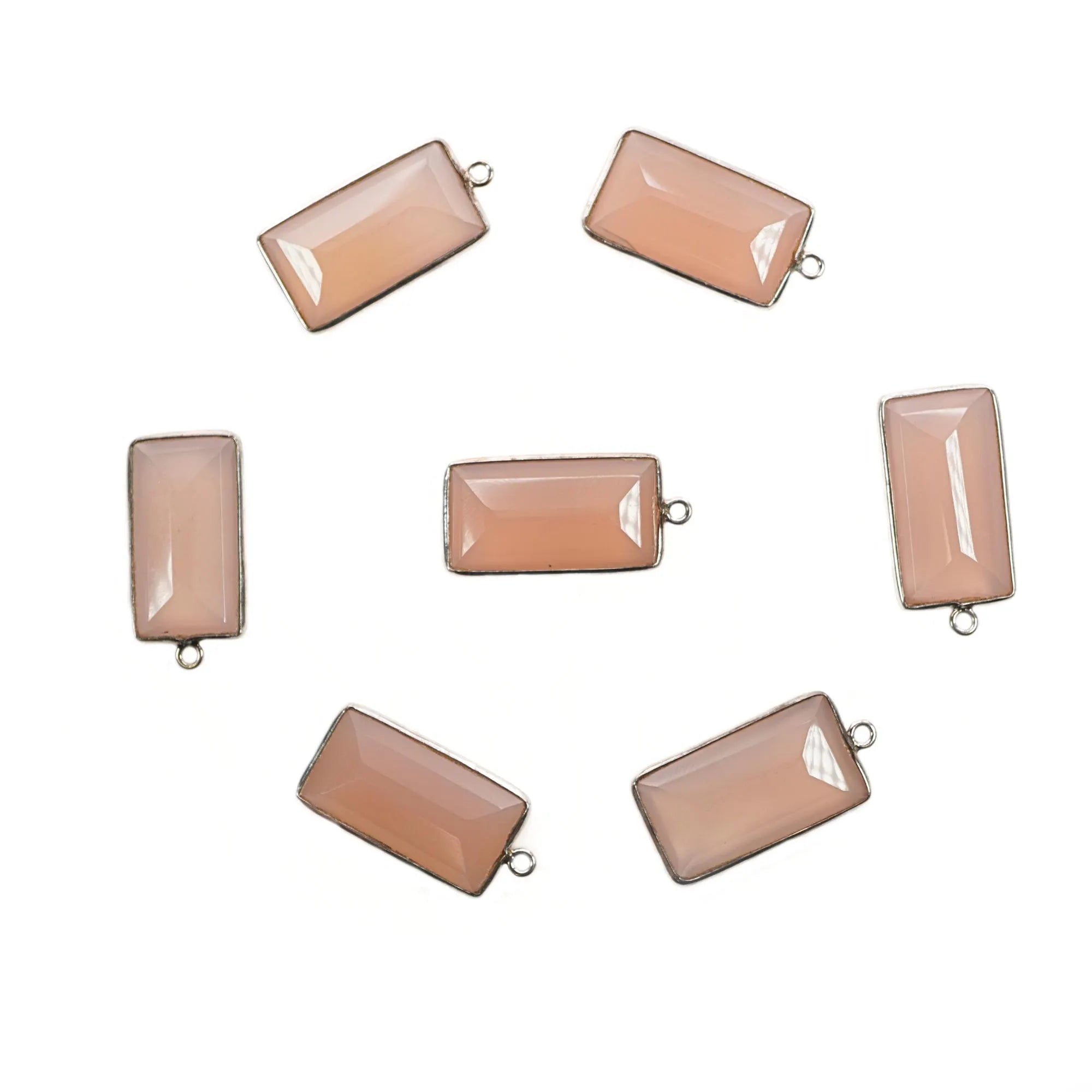 Pink Chalcedony Rectangle Shape Gemstone Sterling Silver Bezel Bar Charm Pendant
