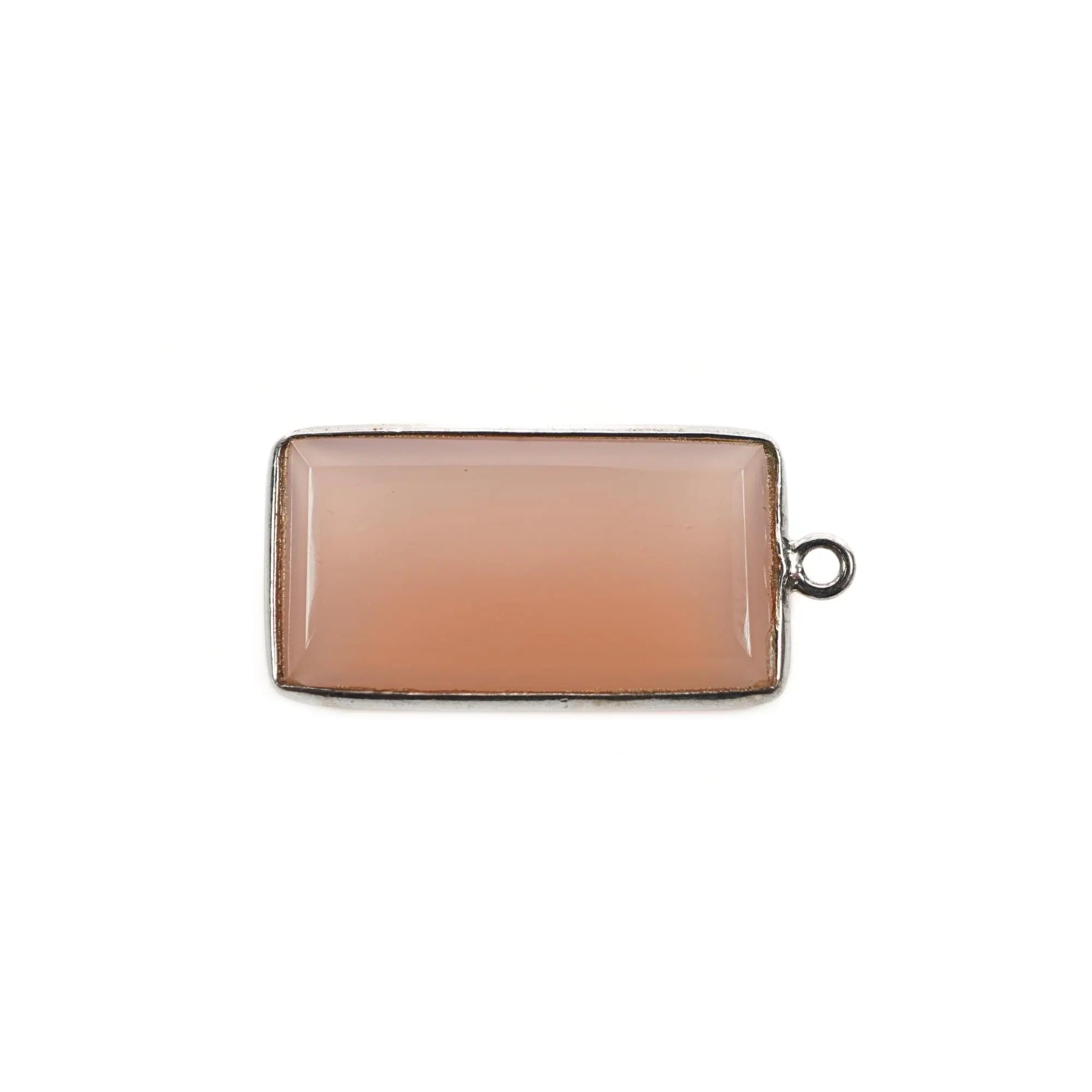 Pink Chalcedony Rectangle Shape Gemstone Sterling Silver Bezel Bar Charm Pendant