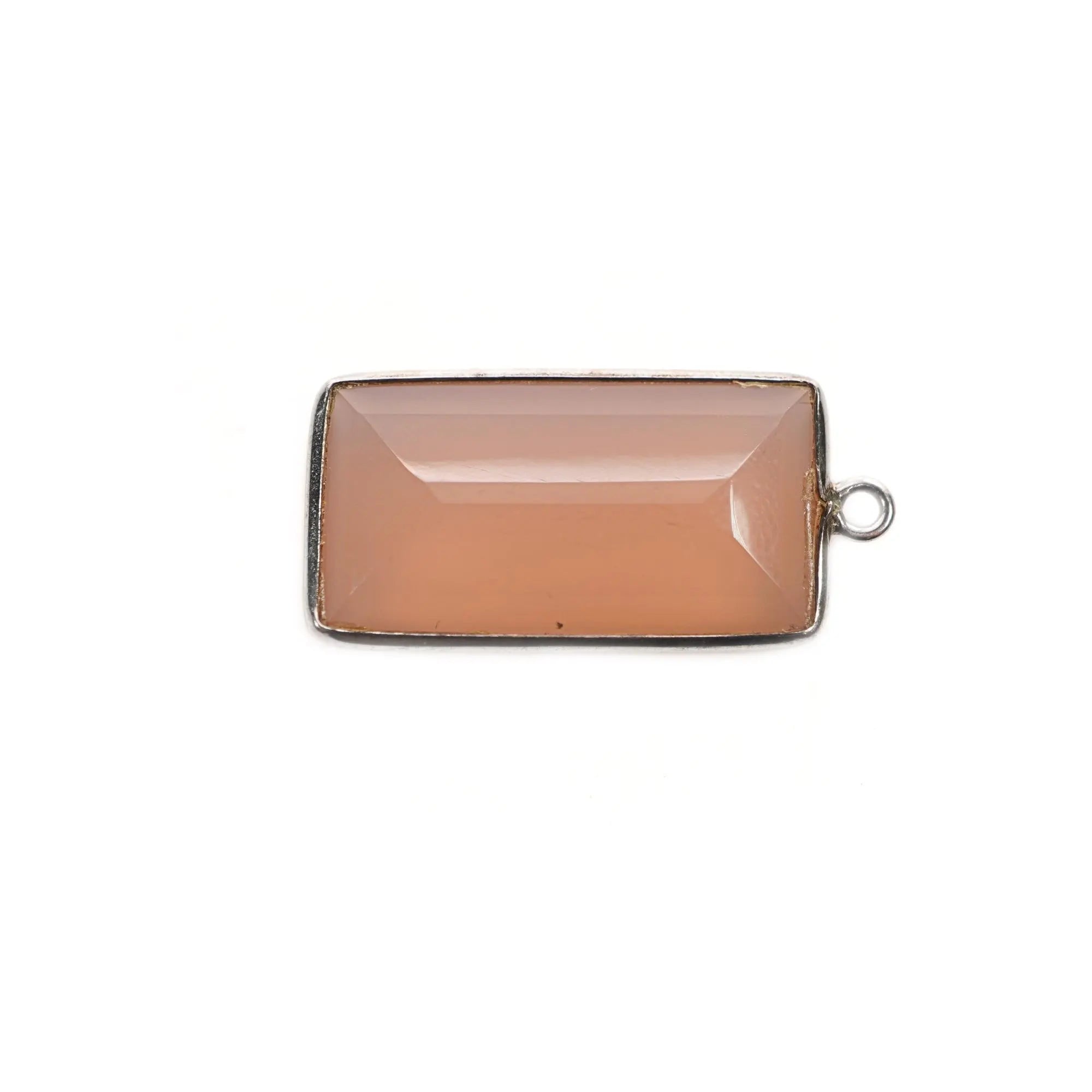 Pink Chalcedony Rectangle Shape Gemstone Sterling Silver Bezel Bar Charm Pendant
