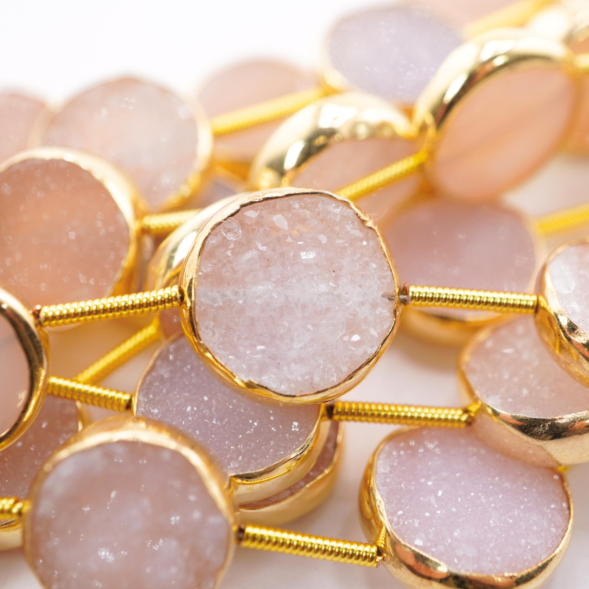 Pink Druzy Coin Shape beads strand