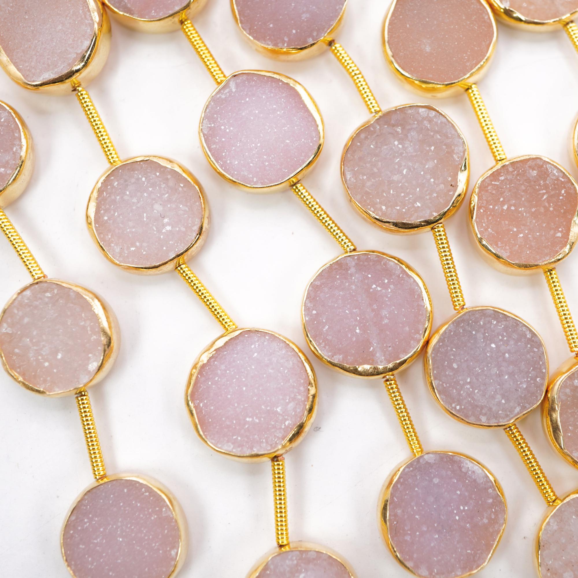 Pink Druzy Gold Electroplated Charms